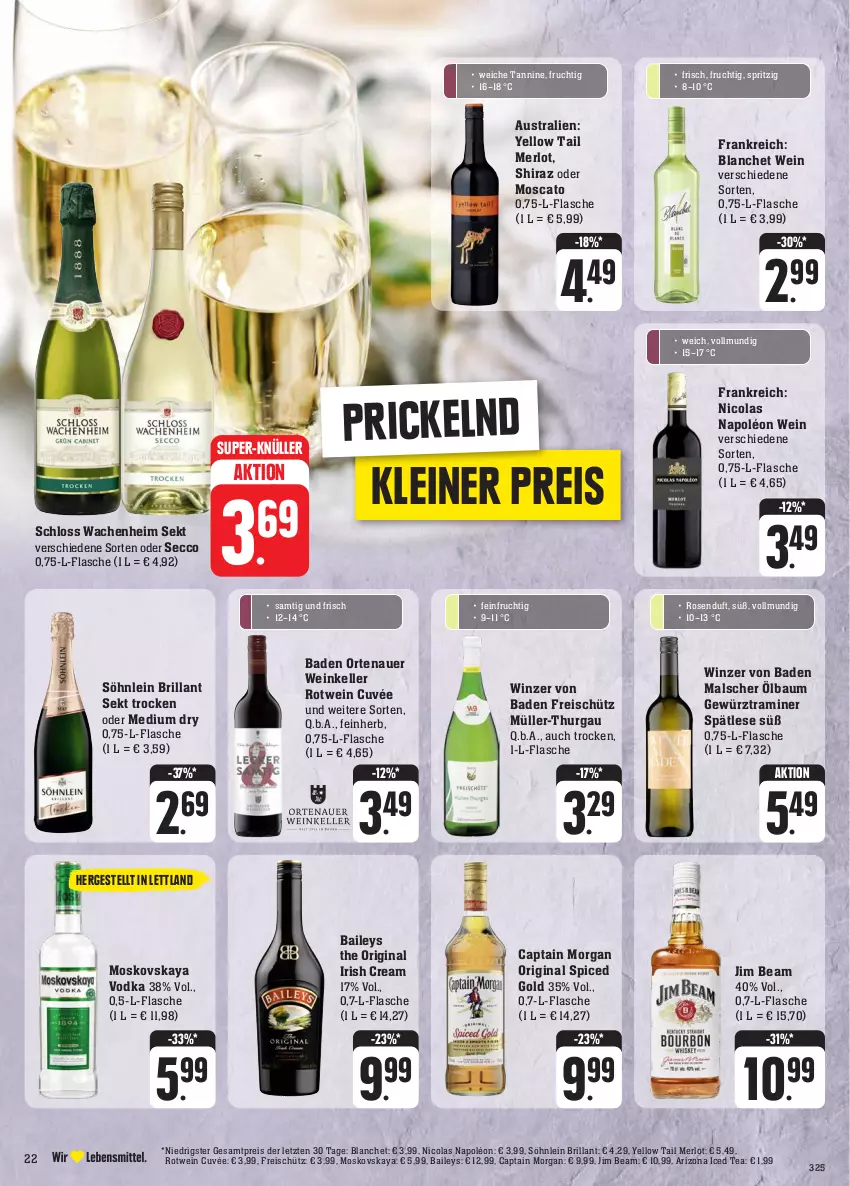 Aktueller Prospekt Edeka - Angebote der Woche - von 25.09 bis 30.09.2023 - strona 27 - produkty: auer, aust, Bad, baileys, Bau, brillant sekt, Cap, captain morgan, cola, cuvée, ecco, eis, elle, flasche, frucht, gewürz, gin, irish cream, jim beam, leine, merl, merlot, moskovskaya, Müller, Müller-Thurgau, original spiced gold, ortenauer, reis, rosen, rotwein, sekt, söhnlein, söhnlein brillant, super-knüller, Ti, vodka, wein, yellow tail, ZTE