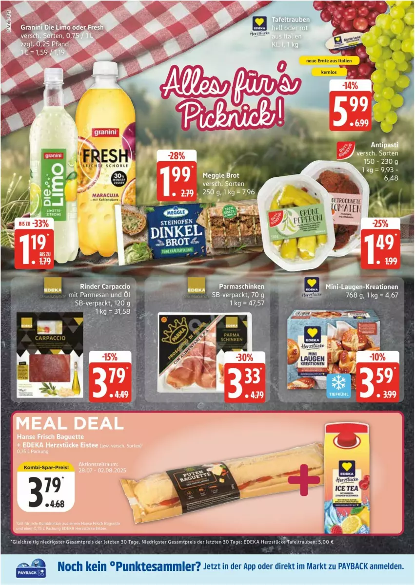 Aktueller Prospekt Edeka - Prospekte - von 28.07 bis 02.08.2025 - strona 12 - produkty: ACC, Carpaccio, deka, eis, maracuja, payback, reis, rind, rinder, tafeltrauben, tesa, Ti, tomate, tomaten, trauben, ZTE