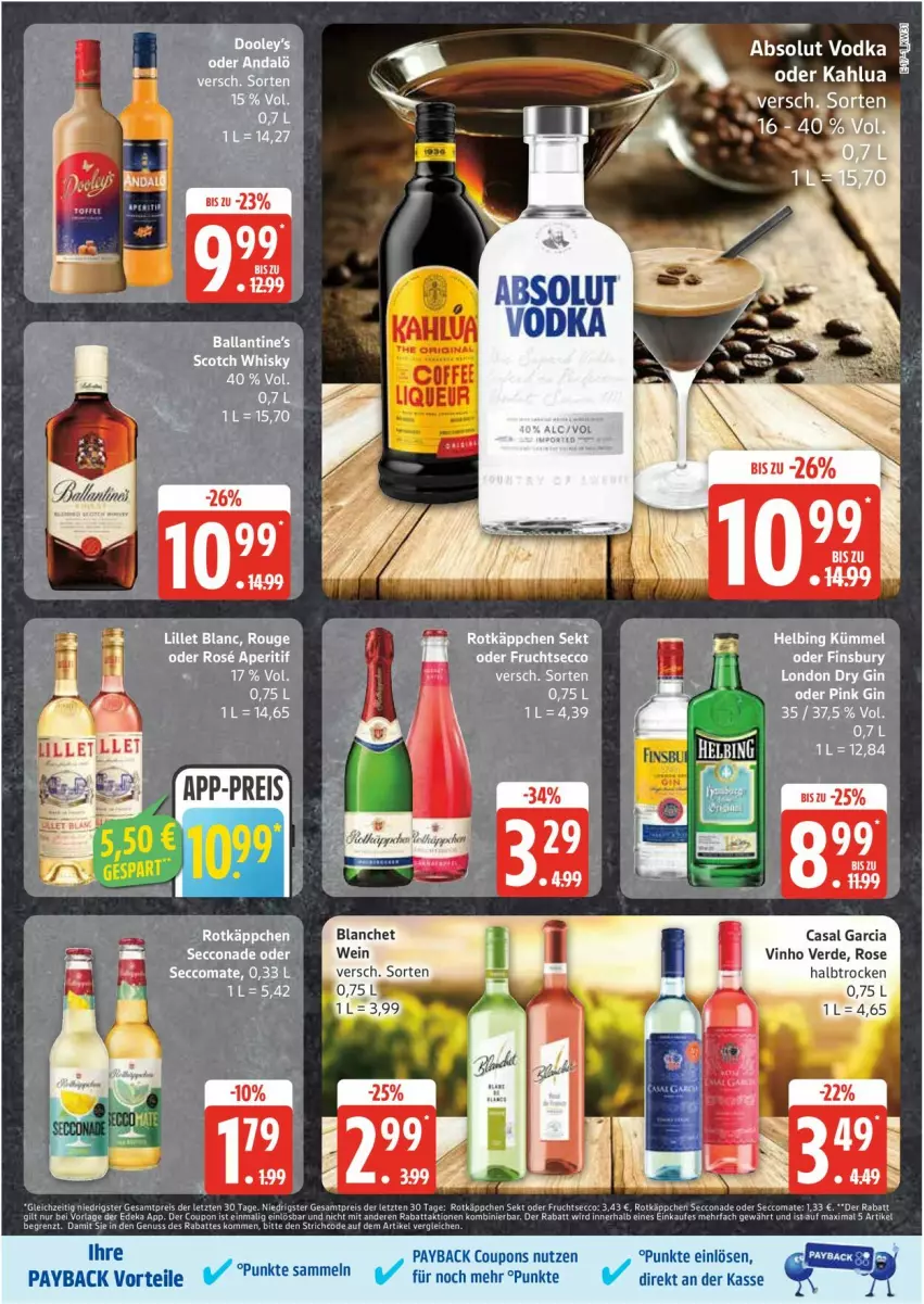 Aktueller Prospekt Edeka - Prospekte - von 28.07 bis 02.08.2025 - strona 21 - produkty: aperitif, ball, casal garcia, coupon, coupons, deka, ecco, eis, erde, finsbury, frucht, fruchtsecco, gin, lillet, payback, reis, rotkäppchen, rouge, scotch, scotch whisky, sekt, Ti, vinho verde, wein, whisky, ZTE