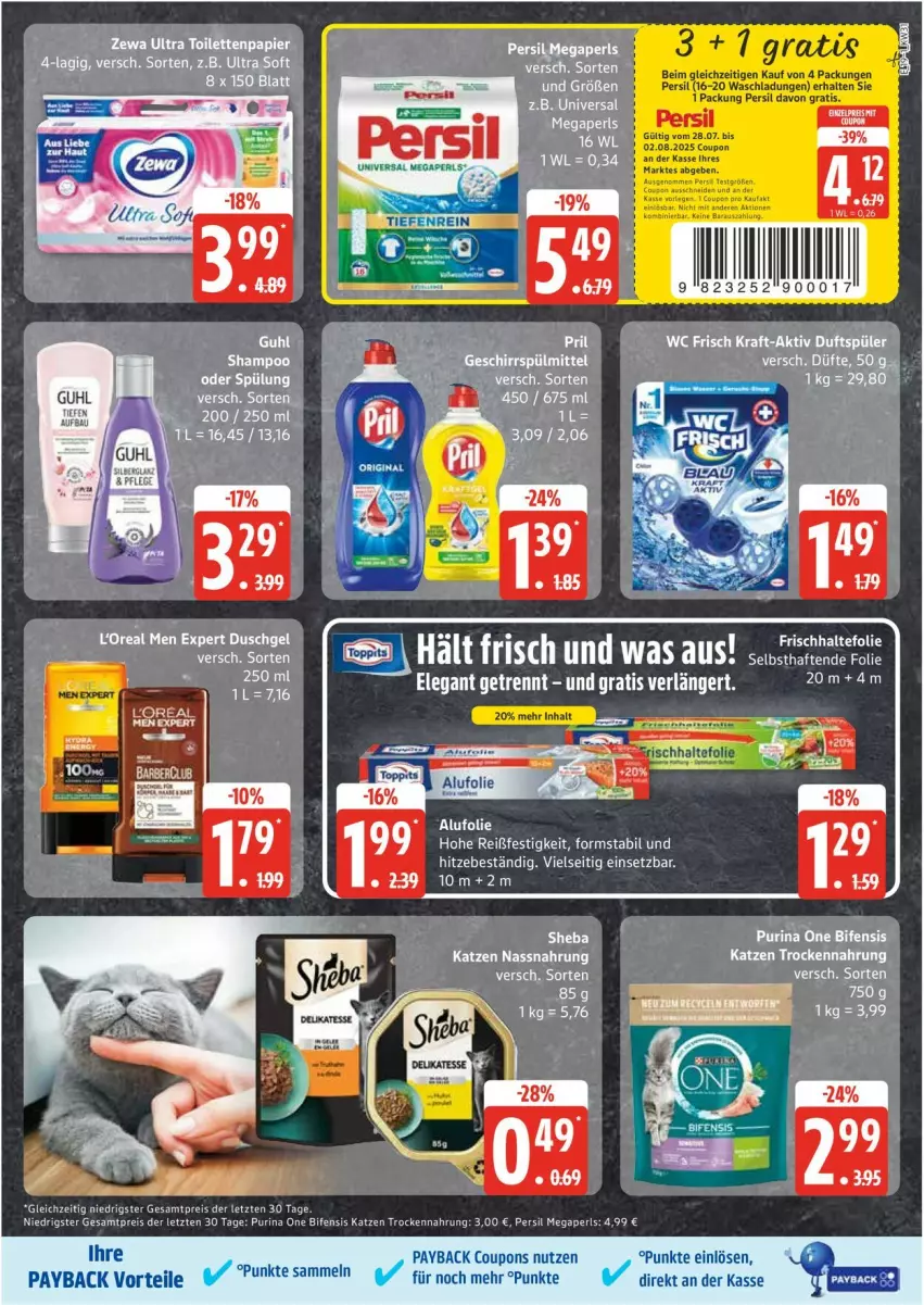 Aktueller Prospekt Edeka - Prospekte - von 28.07 bis 02.08.2025 - strona 23 - produkty: coupon, coupons, duschgel, eis, l'oreal, megaperls, Nassnahrung, payback, persil, purina, reis, shampoo, sheba, tee, Ti, Trockennahrung, ZTE