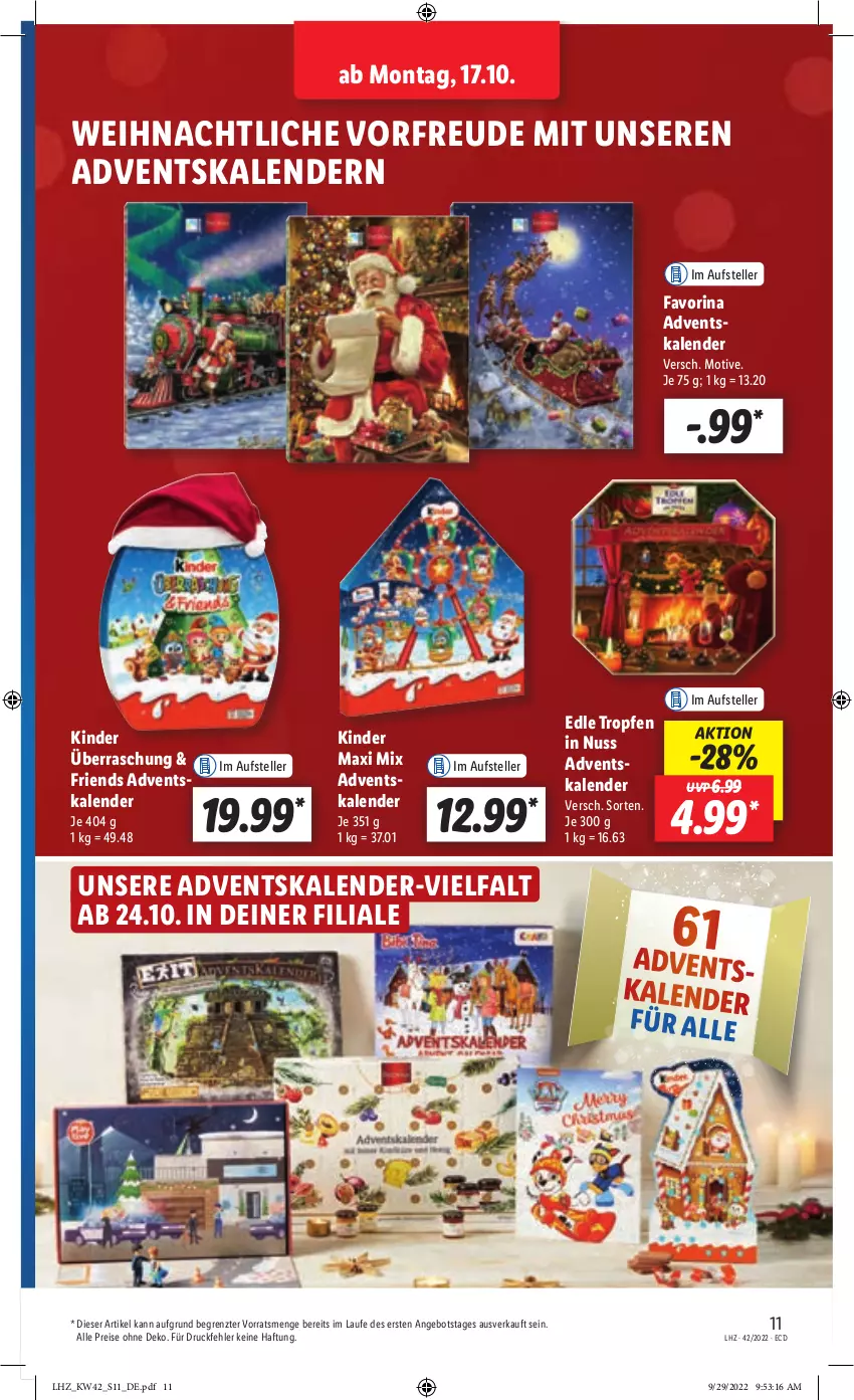 Aktueller Prospekt Lidl - Weihnachts-Magazin - von 03.11 bis 31.12.2022 - strona 11 - produkty: Adventskalender, angebot, eis, elle, Kinder, Kinder Maxi, nuss, reis, teller, Ti, ZTE