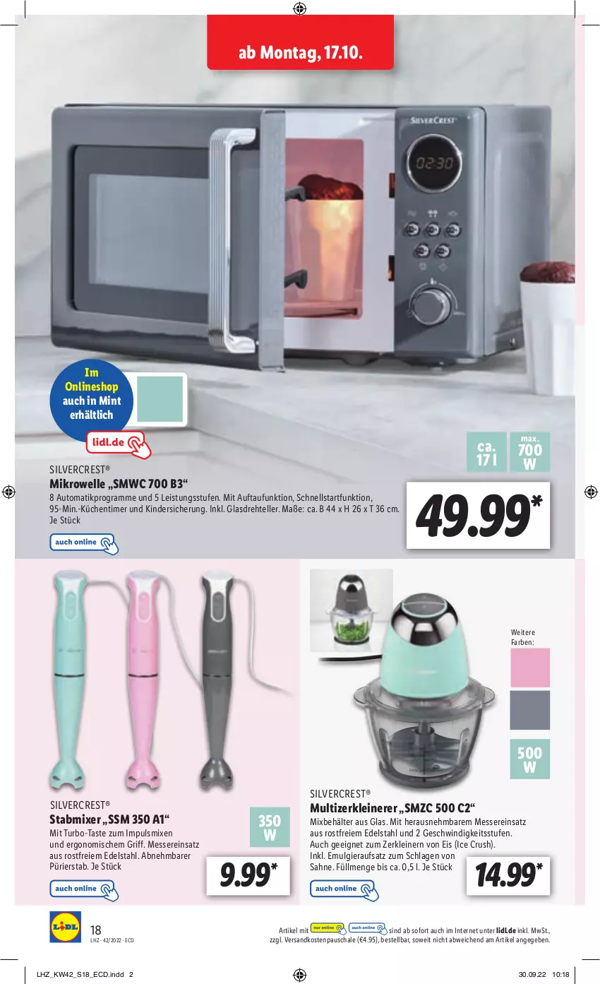 Aktueller Prospekt Lidl - Weihnachts-Magazin - von 03.11 bis 31.12.2022 - strona 18 - produkty: auto, Behälter, edelstahl, eis, elle, Kinder, leine, LG, messer, mikrowelle, mint, Mixer, ndk, sahne, Schal, Schale, silvercrest, stabmixer, teller, Ti, timer, Zerkleinerer