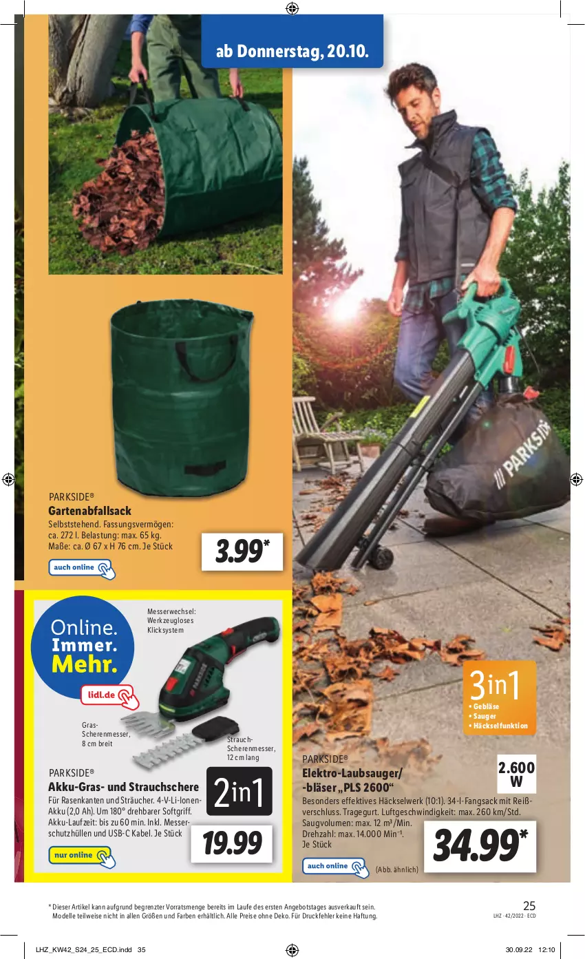 Aktueller Prospekt Lidl - Weihnachts-Magazin - von 03.11 bis 31.12.2022 - strona 25 - produkty: akku, angebot, Brei, dell, eis, Elektro, elle, Garten, Grasschere, Laubsauger, messer, Mode, Parkside, rasen, Rauch, reis, rwe, sac, Schere, Strauchschere, Ti, usb, werkzeug, ZTE