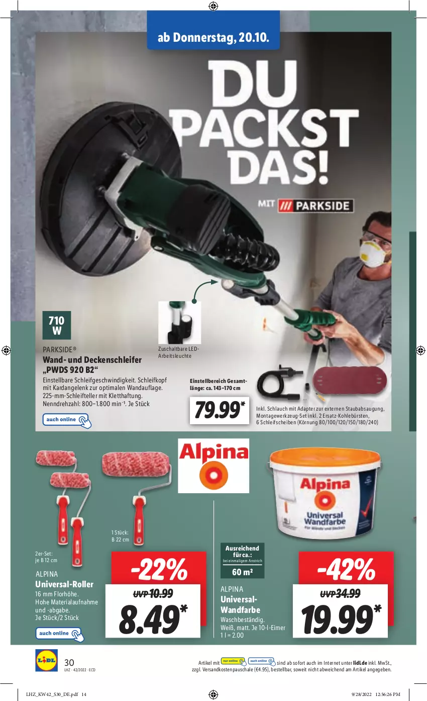 Aktueller Prospekt Lidl - Weihnachts-Magazin - von 03.11 bis 31.12.2022 - strona 30 - produkty: adapter, alpina, Alwa, Arbeitsleuchte, decke, eimer, elle, Leuchte, ndk, Parkside, Ria, Roller, Schal, Schale, schlauch, teller, Ti, werkzeug