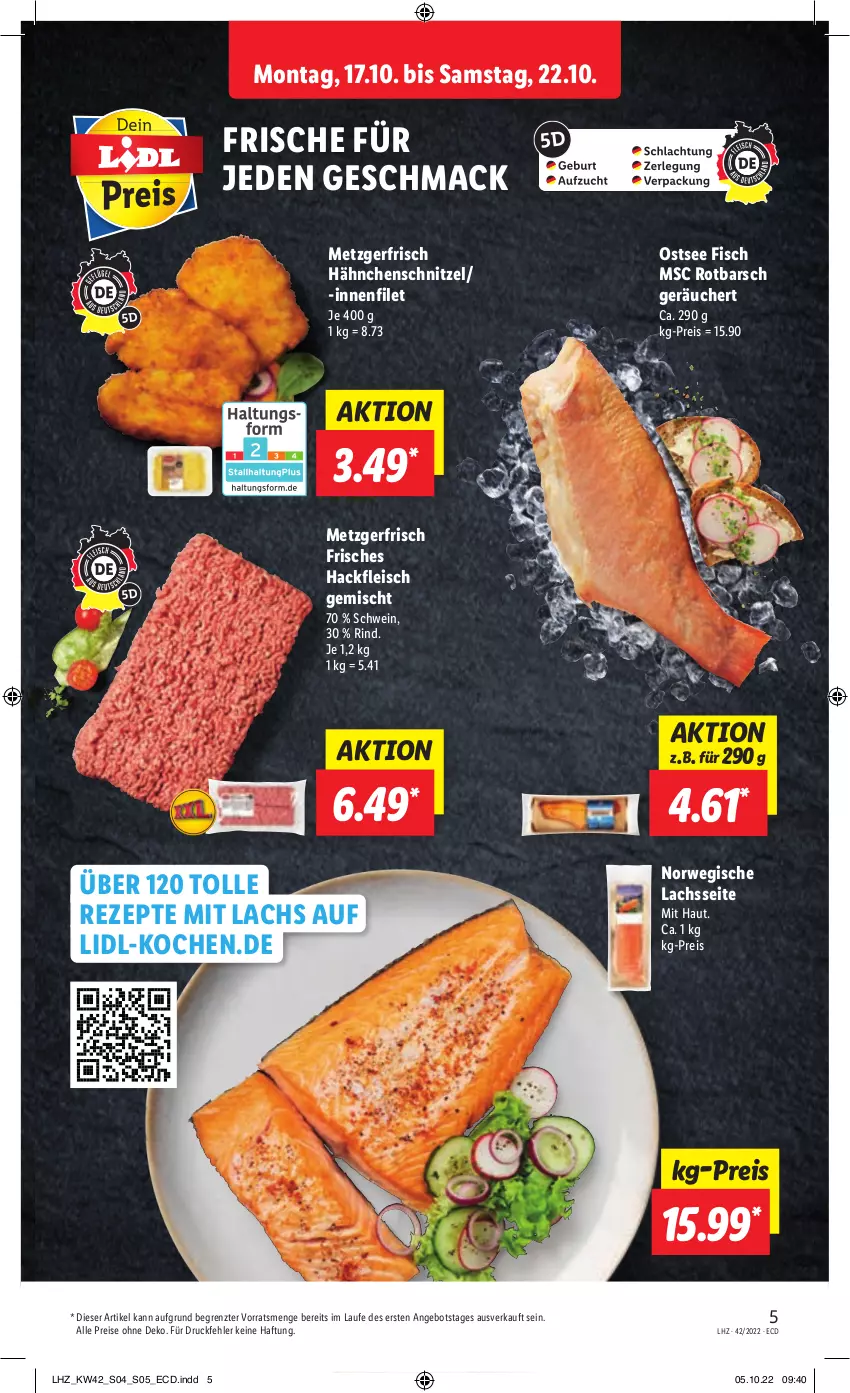 Aktueller Prospekt Lidl - Weihnachts-Magazin - von 03.11 bis 31.12.2022 - strona 5 - produkty: angebot, eis, filet, fisch, fleisch, hackfleisch, hackfleisch gemischt, Hähnchenschnitzel, lachs, mac, reis, rezept, rezepte, rind, Rotbarsch, rwe, schnitzel, schwein, Ti, wein, ZTE