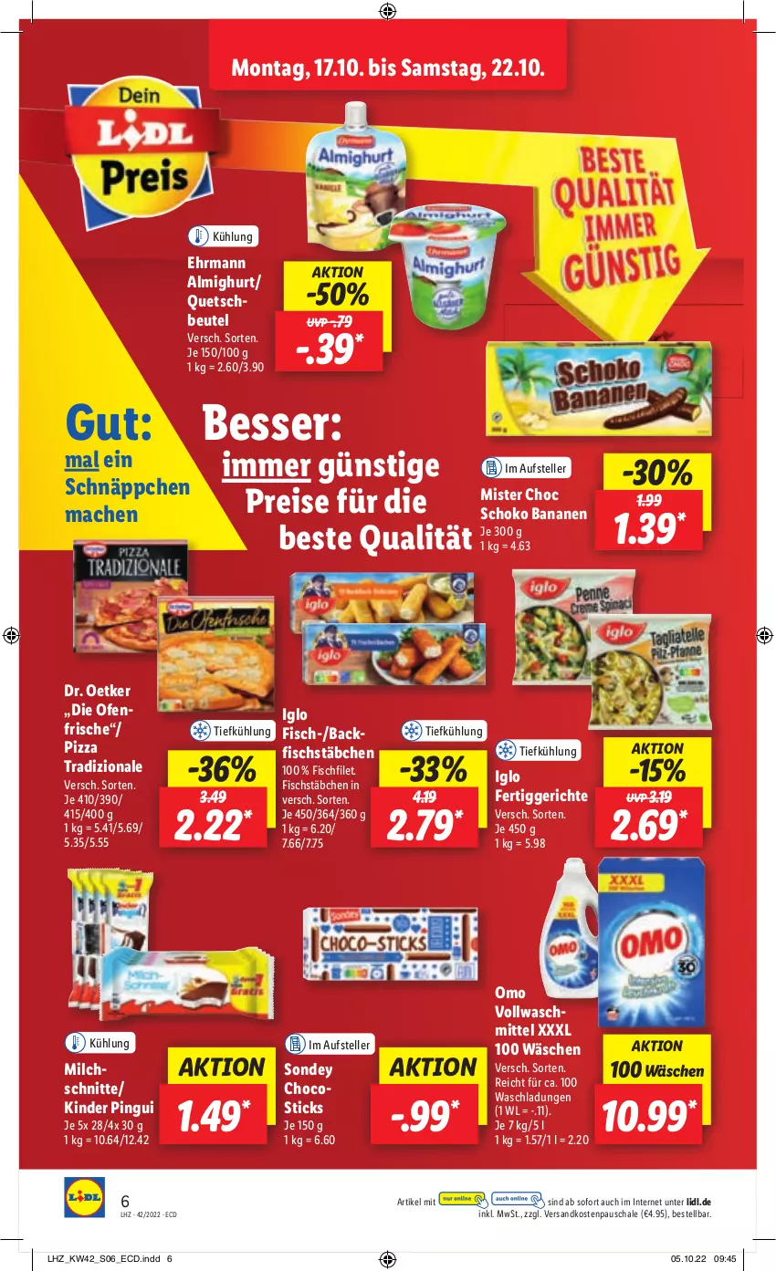 Aktueller Prospekt Lidl - Weihnachts-Magazin - von 03.11 bis 31.12.2022 - strona 6 - produkty: almighur, almighurt, banane, bananen, beutel, Dr. Oetker, ehrmann, ehrmann almighurt, eis, elle, fertiggericht, fertiggerichte, filet, fisch, fischstäbchen, iglo, Kinder, kinder pingui, mac, milch, ndk, Ofen, pingui, pizza, pizza tradizionale, reis, Schal, Schale, schnäppchen, schoko, Sondey, teller, Ti, tradizionale