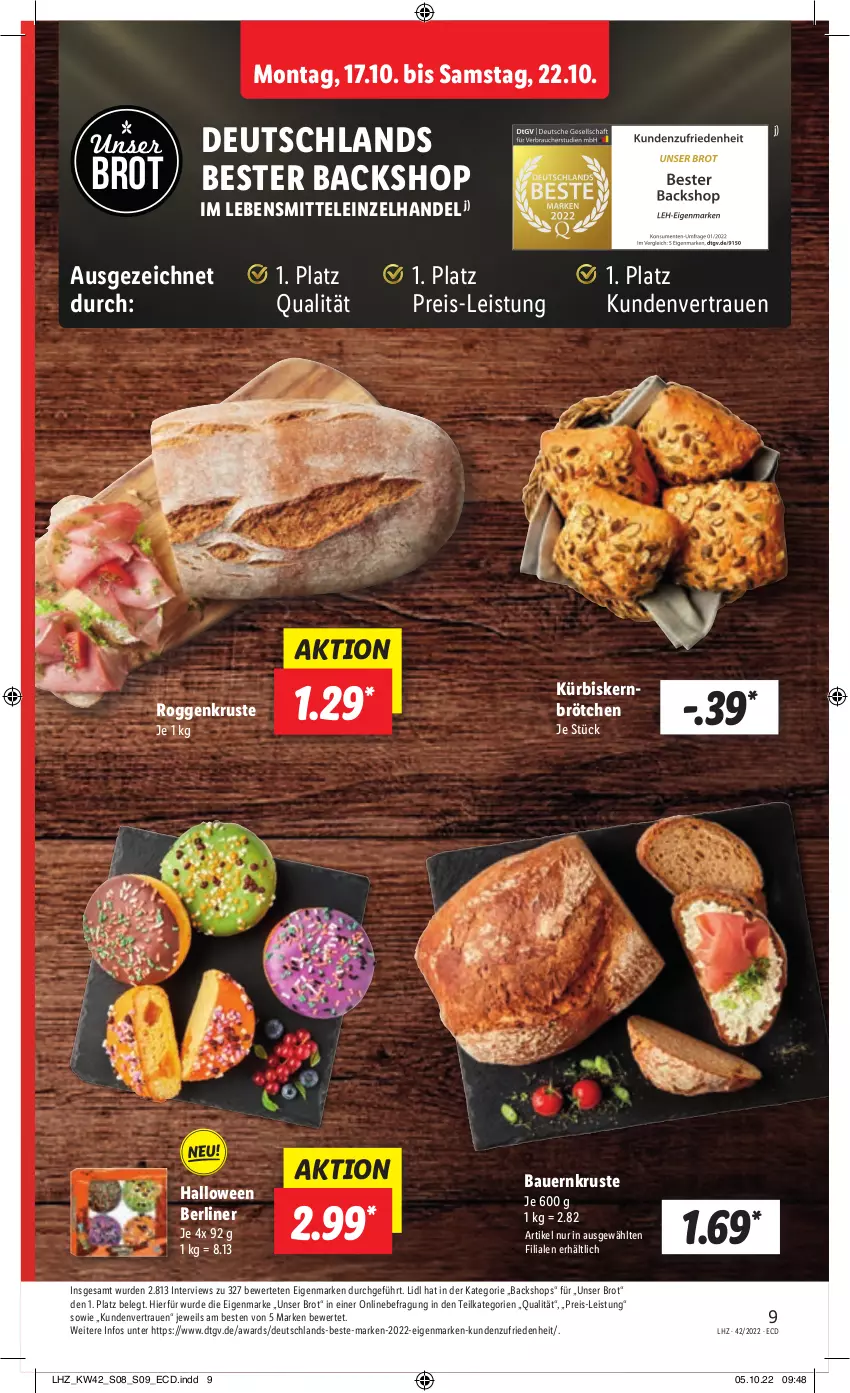 Aktueller Prospekt Lidl - Weihnachts-Magazin - von 03.11 bis 31.12.2022 - strona 9 - produkty: auer, Bau, Bauer, berliner, brot, brötchen, eis, Kürbis, Kürbiskernbrötchen, lebensmittel, reis, Ti