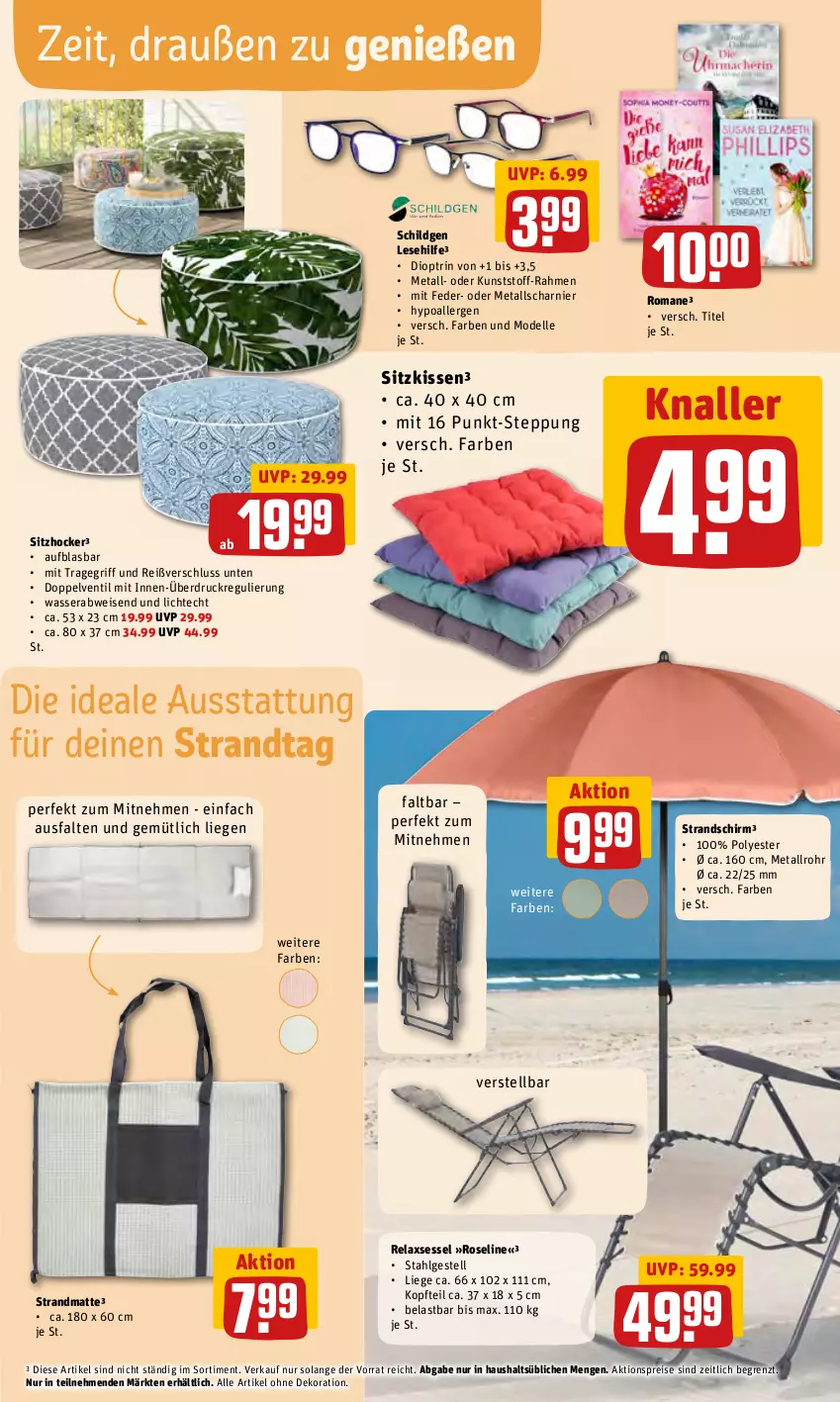 Aktueller Prospekt Rewe - Prospekte - von 07.06 bis 13.06.2022 - strona 31 - produkty: aktionspreis, alle artikel ohne dekoration, dekoration, dell, eis, elle, hocker, kissen, LG, Liege, Mode, reis, rel, relaxsessel, sessel, sitzkissen, strandmatte, Ti, tragegriff, wasser