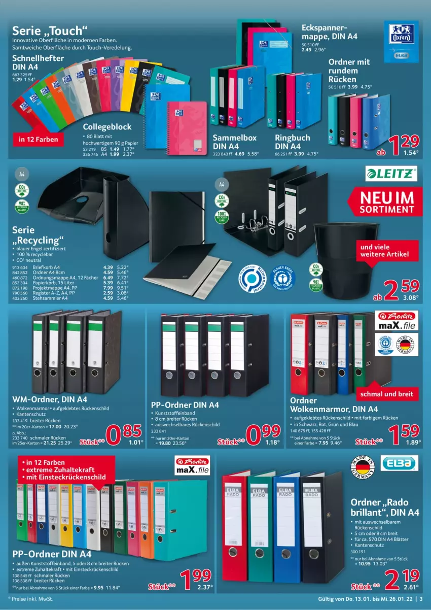 Aktueller Prospekt Selgros - Vorschau:
            Buero - von 13.01 bis 26.01.2022 - strona 3 - produkty: auer, Brei, brie, Briefkorb, buch, Clin, collegeblock, din a4, Efko, eis, Engel, Hefte, korb, kraft, Mode, nerf, ordner, reis, ring, Schnellhefter, tee, Ti