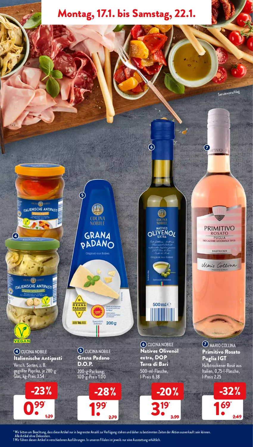 Aktueller Prospekt AldiSud - ALDI Aktuell - von 17.01 bis 22.01.2022 - strona 11 - produkty: alle artikel ohne dekoration, antipasti, asti, cin, dekoration, eis, flasche, grana, grana padano, grill, natives olivenöl, olive, oliven, olivenöl, olivenöl extra, padano, paprika, primitivo, Rana, reis, rosato, Ti, ZTE