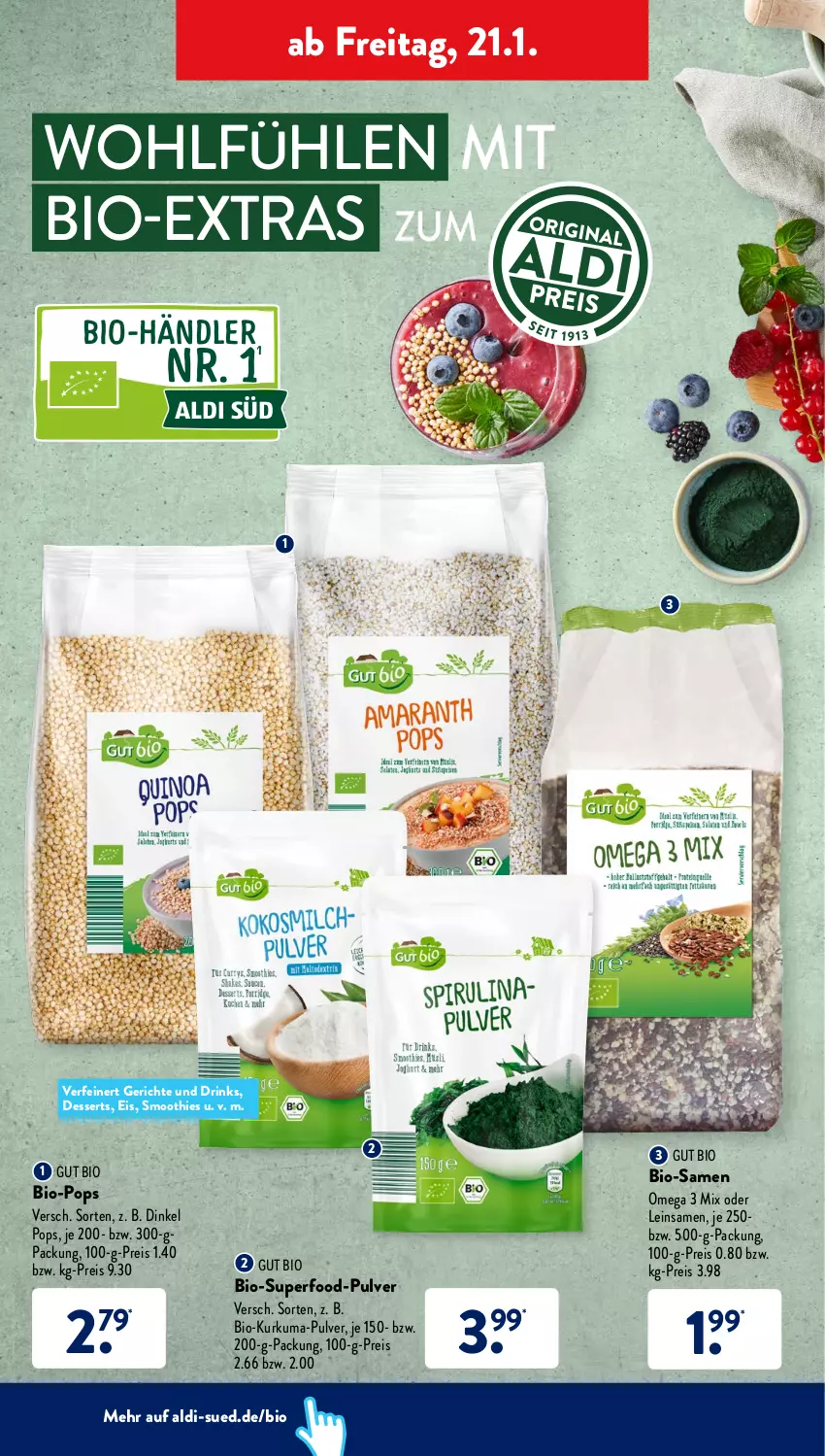 Aktueller Prospekt AldiSud - ALDI Aktuell - von 17.01 bis 22.01.2022 - strona 42 - produkty: aldi, bio, dessert, desserts, drink, drinks, eis, omega, reis, smoothie, smoothies