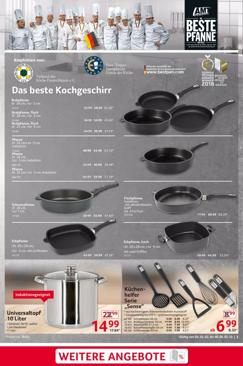 Aktueller Prospekt Selgros - Nonfood - von 02.02 bis 08.02.2023 - strona 3 - produkty: Abseihlöffel, angebot, angebote, decke, Deckel, edelstahl, Glasdeckel, HP, kartoffel, knoblauch, Knoblauchpresse, küche, Küchen, lebensmittel, Löffel, Schneebesen, spülmaschinen, Ti, topf