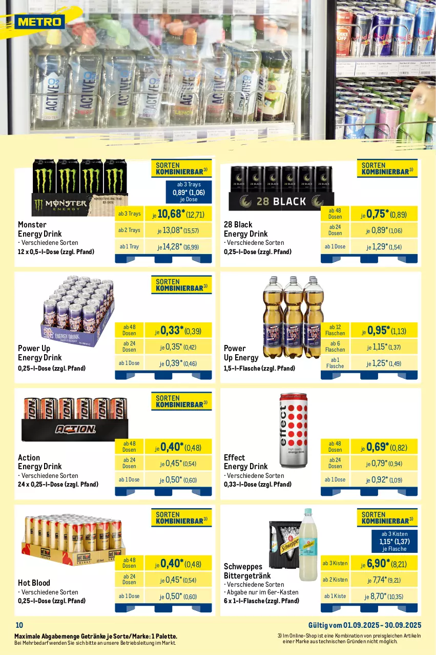 Aktueller Prospekt Metro - Monats-Mix - von 01.09 bis 30.09.2025 - strona 10 - produkty: Alwa, brunnen, drink, drinks, Effect, eis, eiskaffee, energy drink, flasche, gerolsteine, gerolsteiner, getränk, getränke, hochwald, kaffee, kakao, lack, milch, mineralwasser, monster, Monster Energy, Palette, reis, schweppes, steiner, Ti, tiefpreis, vita, volvic, wasser