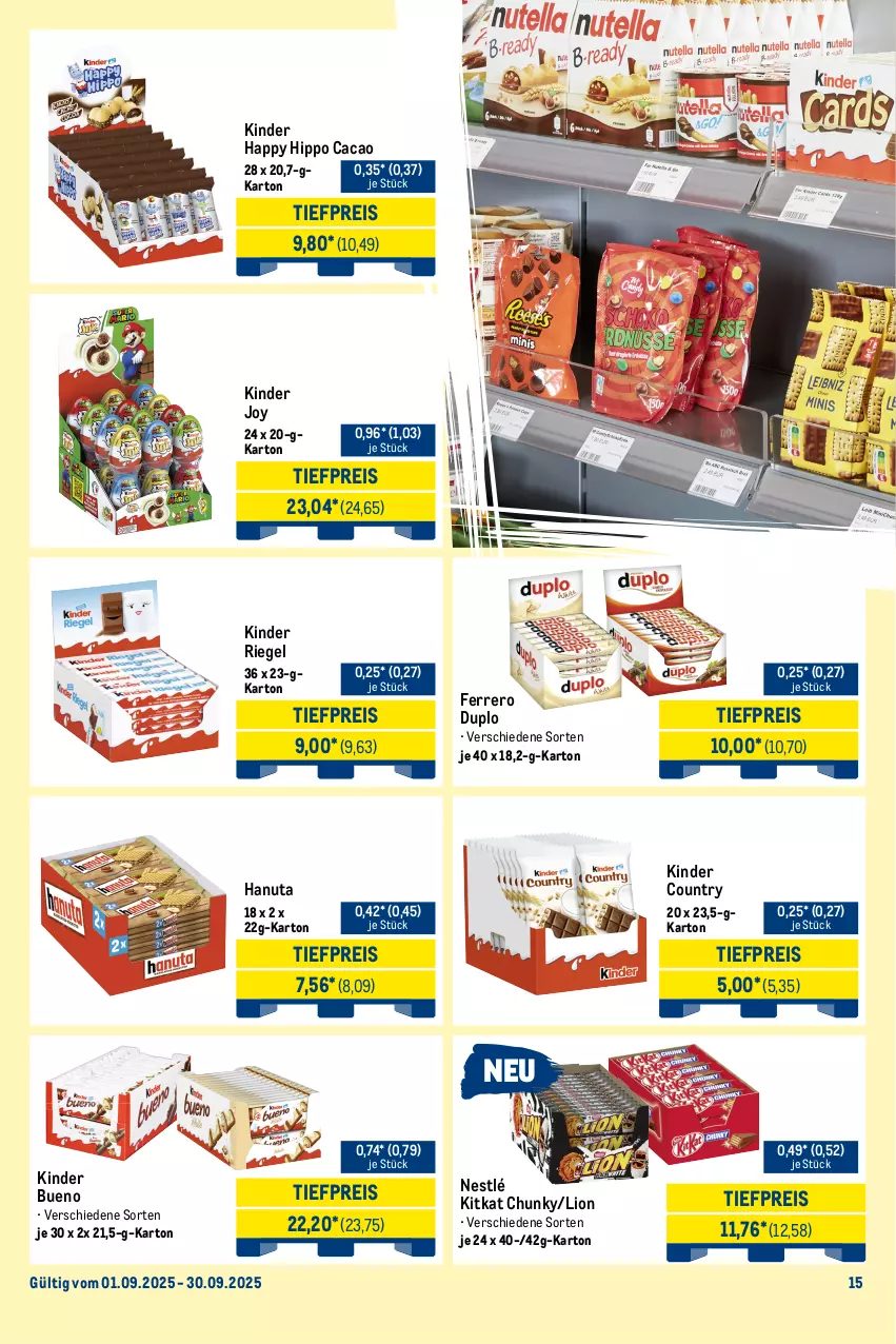 Aktueller Prospekt Metro - Monats-Mix - von 01.09 bis 30.09.2025 - strona 15 - produkty: beutel, chips, chipsfrisch, crunchips, duplo, eis, erdnuss, erdnüsse, ferrero, Funny Frisch, hanuta, hipp, Kinder, kinder bueno, kinder country, kinder riegel, kitkat, lays, lion, lorenz, lorenz crunchips, Metro, nestlé, nuss, pringles, reis, riegel, ring, Ti, tiefpreis, ültje, ültje erdnüsse