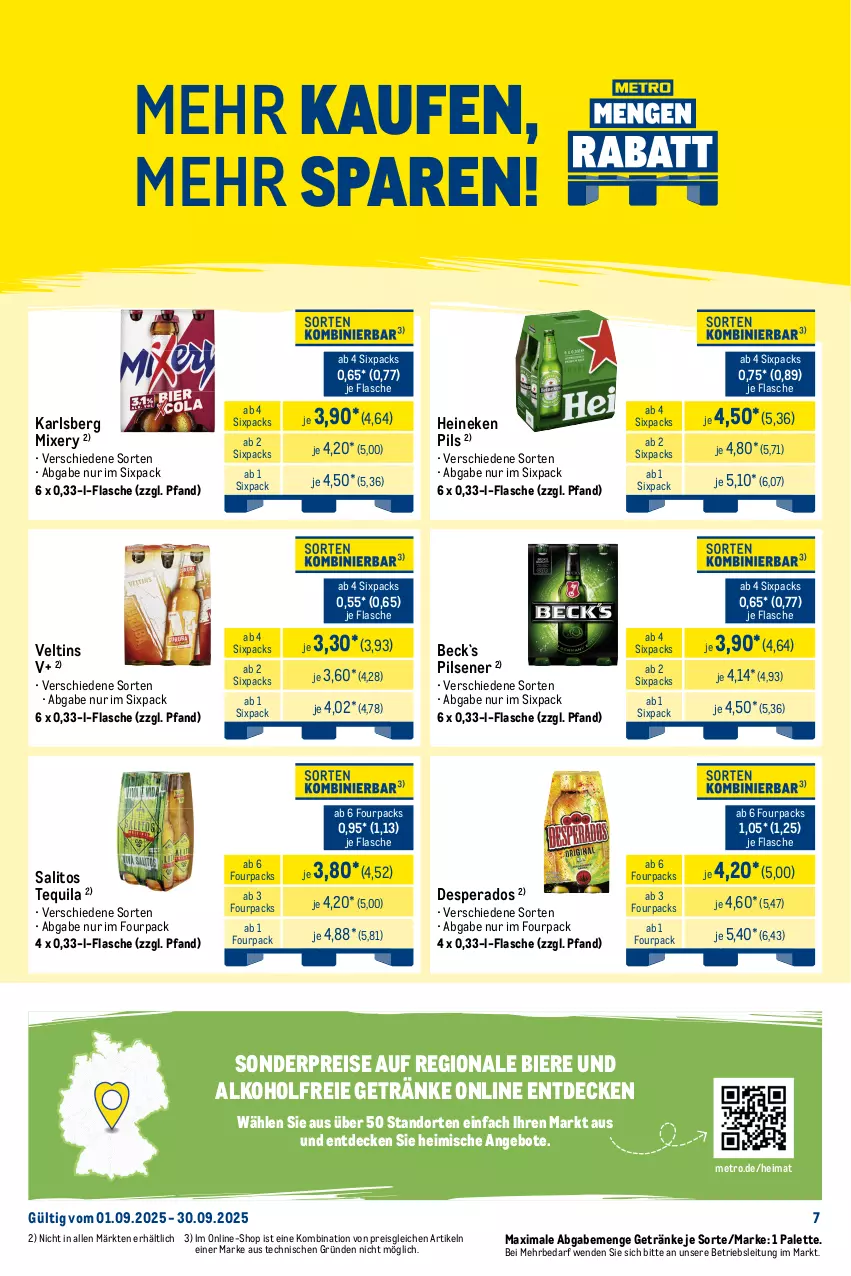 Aktueller Prospekt Metro - Monats-Mix - von 01.09 bis 30.09.2025 - strona 7 - produkty: alkohol, alkoholfreie getränke, angebot, angebote, bier, Biere, bitburger, burger, decke, desperados, eis, flasche, getränk, getränke, gin, heineken, karlsberg, karlsberg mixery, krombache, krombacher, krombacher pils, Metro, Mixer, mixery, Palette, pils, pilsener, premium pils, reis, steiner, tequila, Ti, veltins, warsteiner