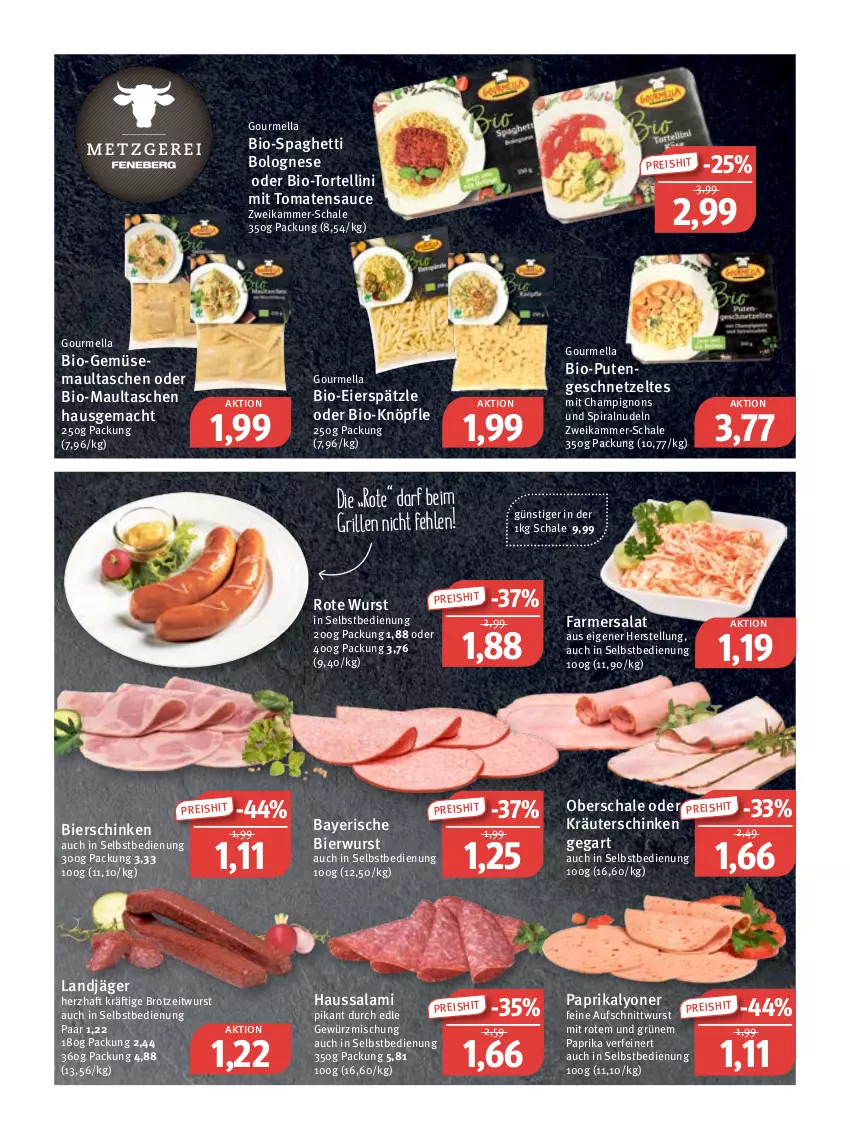 Aktueller Prospekt Feneberg - Prospekte - von 25.08 bis 27.08.2022 - strona 3 - produkty: aufschnitt, bier, bierschinken, bio, Bio-Gemüse, bolognese, brot, champignon, champignons, eier, eierspätzle, eis, geschnetzeltes, gewürz, Gewürzmischung, grill, Haussalami, kräuter, landjäger, lyoner, mac, maultaschen, nudel, nudeln, oder kräuter, paprika, pute, Putengeschnetzeltes, reis, salami, salat, sauce, Schal, Schale, schinken, spaghetti, spaghetti bolognese, Tasche, taschen, Ti, tomate, tomaten, tomatensauce, torte, tortellini, wurst, Yo, Zelt