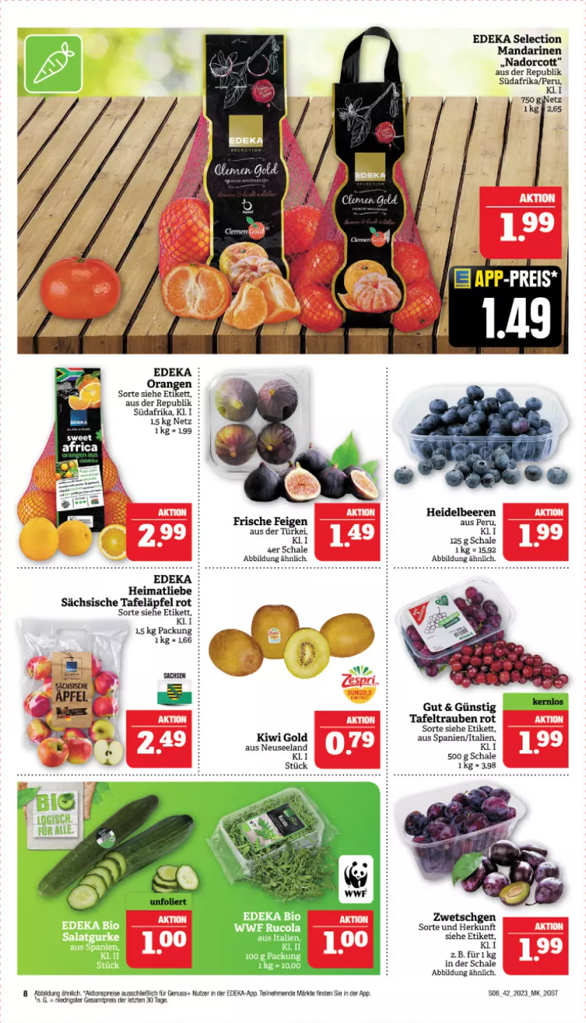 Aktueller Prospekt Marktkauf - Prospekt - von 15.10 bis 21.10.2023 - strona 8 - produkty: aktionspreis, beere, beeren, bio, deka, edeka bio, eis, Elan, Feigen, gin, heidelbeere, heidelbeeren, kiwi, Kiwi Gold, mandarine, mandarinen, nuss, reis, Schal, Schale, tafeläpfel, tafeltrauben, Ti, trauben, ZTE