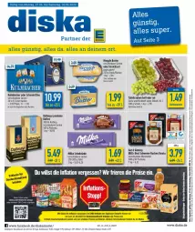 Gazetka promocyjna Diska - Prospekte - Gazetka - ważna od 02.07 do 02.07.2022 - strona 1 - produkty: aktionspreis, angebot, angebote, Becher, beispielabbildung, bier, butter, dallmayr, dallmayr prodomo, deka, deutschlandcard, eis, erde, kaffee, marinade, meggle, milka, milka schokolade, prodomo, reis, salz, Schal, Schale, schoko, schokolade, schwein, schweine, steak, steaks, Streichzart, tafeltrauben, Ti, Tiere, trauben, wein, weine, ZTE