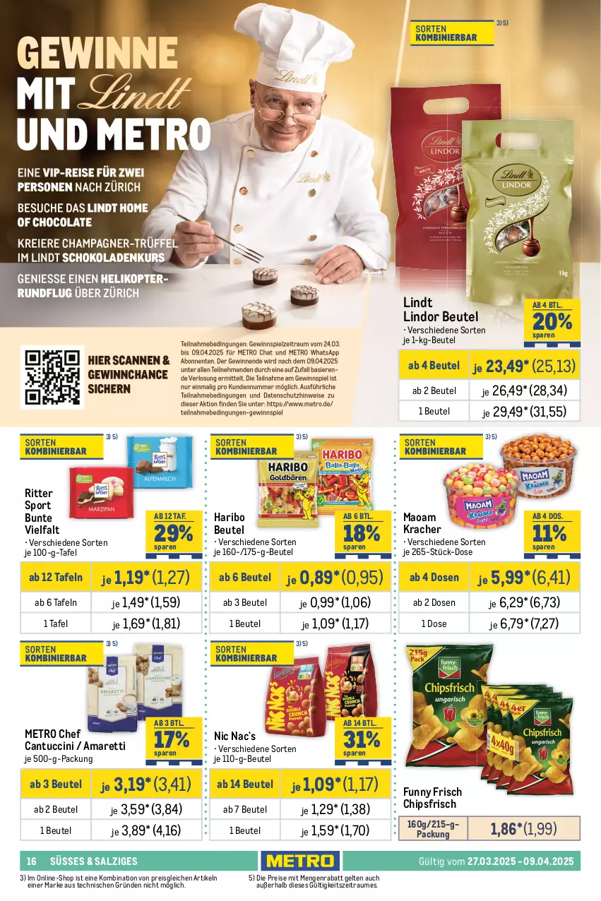 Aktueller Prospekt Metro - Food-Nonfood - von 27.03 bis 09.04.2025 - strona 16 - produkty: alkohol, alkoholfreie getränke, Alwa, beutel, bier, bio, bionade, cantuccini, chips, chipsfrisch, cin, coca-cola, cola, coupon, desperados, eis, fever-tree, flasche, Funny Frisch, getränk, getränke, gösser, haribo, Hefe, Hohes C, kracher, lindor, lindt, maoam, Metro, mineralwasser, natur, orange, orangen, orangensaft, Paula, paulaner, pils, pilsner, pilsner urquell, radler, reis, ritter, ritter sport, saft, salz, Sport, Ti, tuc, volvic, wasser