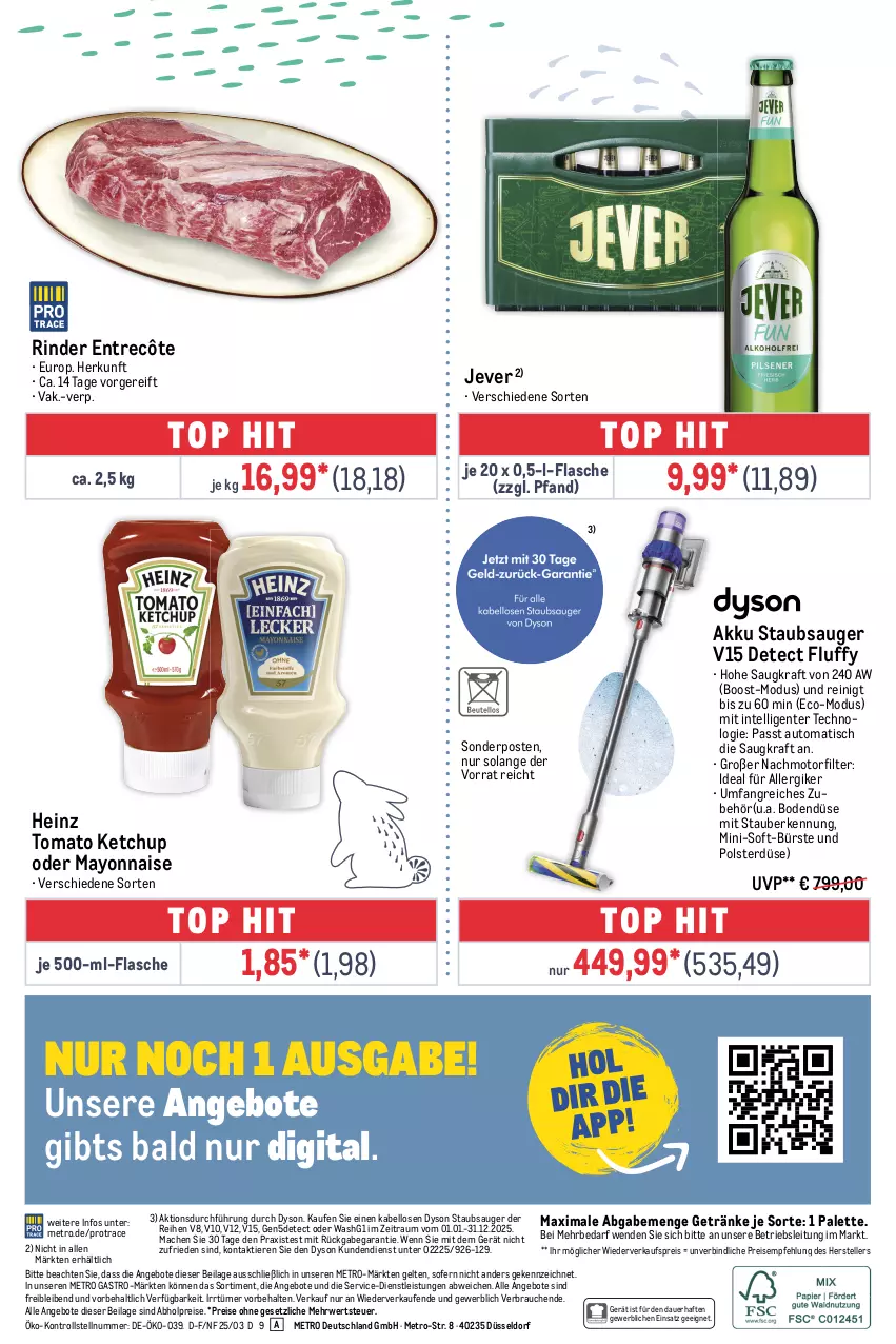 Aktueller Prospekt Metro - Food-Nonfood - von 27.03 bis 09.04.2025 - strona 32 - produkty: abholpreise, akku, angebot, angebote, auer, auto, bürste, Dyson, eis, elle, ente, entrecôte, flasche, getränk, getränke, heinz, ilag, Intel, je 500-ml-flasche, jever, ketchup, kraft, mac, mayonnaise, Metro, metro gastro, Palette, Rauch, reis, rind, rinder, rwe, sonderposten, staubsauger, teller, Ti, Tiere, tisch, tomato ketchup, Yo