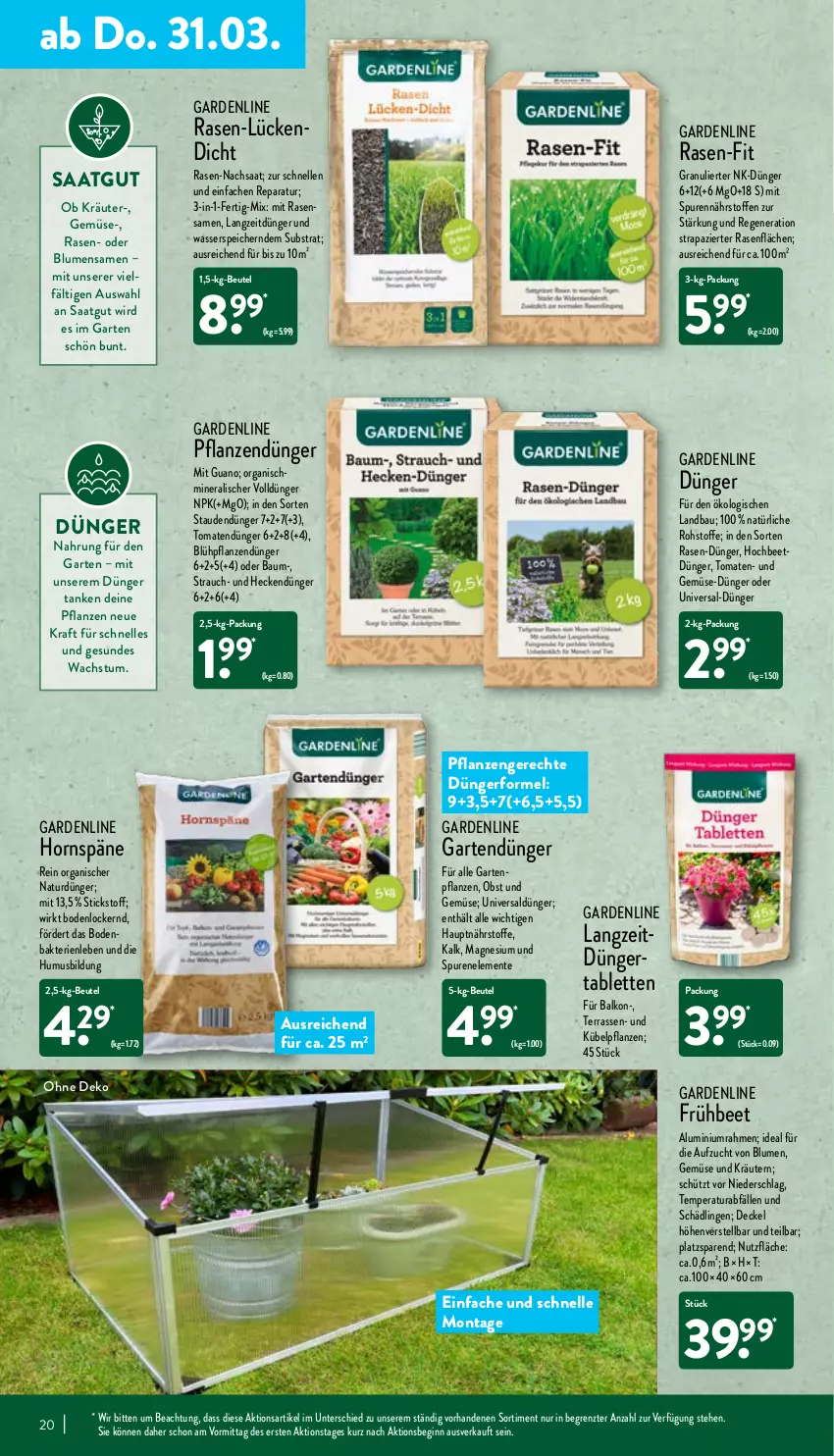 Aktueller Prospekt Aldi Nord - Aldi-Aktuell - von 28.03 bis 02.04.2022 - strona 20 - produkty: Bau, beutel, blume, blumen, decke, Deckel, dünger, elle, ente, Garten, Gartenpflanze, gin, HP, kraft, kräuter, kräutern, kübelpflanzen, magnesium, natur, obst, Obst und Gemüse, pflanze, pflanzen, rasen, rasensamen, Rauch, senf, stauden, tablet, tablett, Tablette, Ti, tomate, tomaten, und gemüse, usb, wasser, ZTE