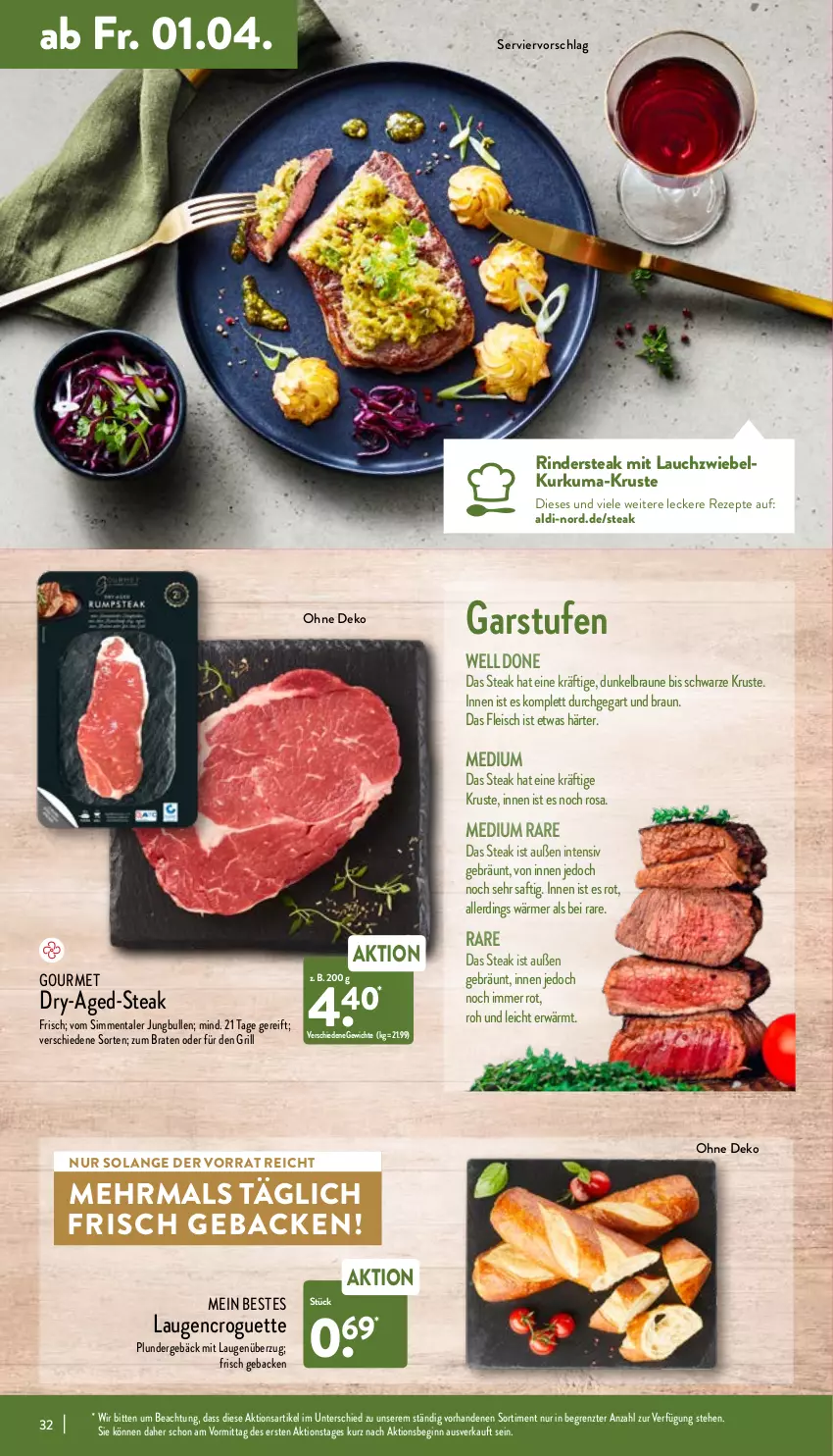 Aktueller Prospekt Aldi Nord - Aldi-Aktuell - von 28.03 bis 02.04.2022 - strona 32 - produkty: aldi, braten, braun, eis, fleisch, geback, gin, grill, jungbullen, Lauchzwiebel, Plunder, rezept, rezepte, rind, rinder, Rindersteak, saft, sim, steak, Ti, ZTE, zwiebel