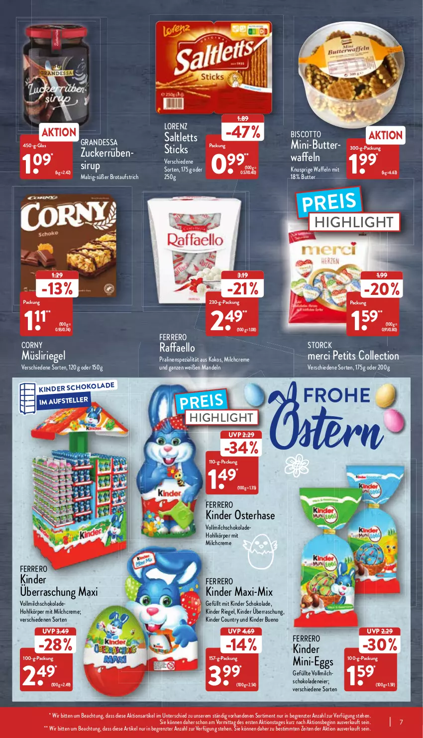 Aktueller Prospekt Aldi Nord - Aldi-Aktuell - von 28.03 bis 02.04.2022 - strona 7 - produkty: aufstrich, biscotto, brot, brotaufstrich, butter, corny, creme, eier, eis, elle, ferrero, gin, grandessa, Kinder, kinder bueno, kinder country, Kinder Maxi, kinder riegel, kinder schokolade, kokos, lorenz, malz, mandel, mandeln, merci, milch, müsli, Müsliriegel, pralinen, raffaello, reis, riegel, saltletts, schoko, schokolade, schokoladen, sirup, Spezi, storck, teller, Ti, vollmilch, waffeln, ZTE, zucker