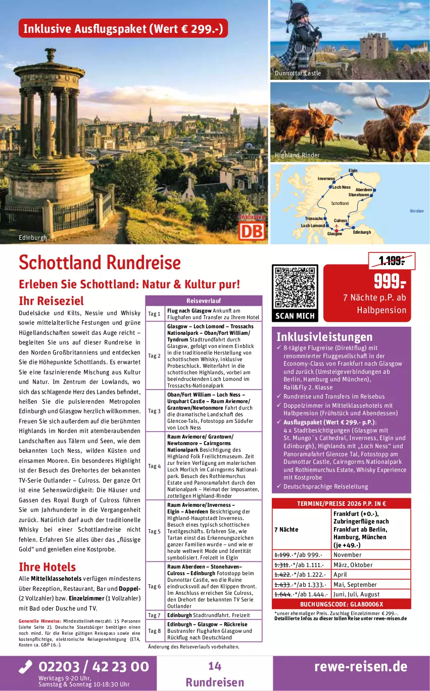 Aktueller Prospekt Rewe Reisen - Reiseprospekt - von 19.12.2025 bis 30.01.2026 - strona 14 - produkty: Bad, brita, buch, decke, deutschsprachige reiseleitung, dusche, eis, Elektro, elle, erde, gin, Heu, inklusivleistungen, lenco, LG, Metro, Mode, natur, Nordsee, pril, rama, reis, reiseverlauf, rel, rezept, rind, rinder, ring, rum, sac, SANTE, schott, Ti, tisch, uhr, whisky, Wild, zott