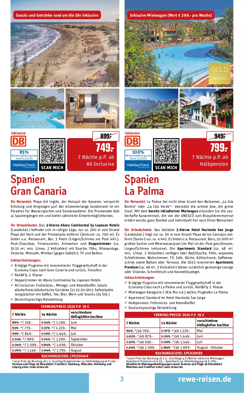 Aktueller Prospekt Rewe Reisen - Reiseprospekt - von 19.12.2025 bis 30.01.2026 - strona 3 - produkty: alkohol, alkoholische getränke, Bad, bier, bio, bonita, buch, Cien, deutschsprachige reiseleitung, dusche, eis, Elan, ente, erde, Garten, getränk, getränke, inklusivleistungen, kaffee, kaffeemaschine, kosmetik, Kosmetikspiegel, küche, kühlschrank, Liege, Meerwasser, pool, reis, Ria, rum, schirme, schlafzimmer, Schrank, schreibtisch, snack, snacks, spiegel, Sport, tee, Ti, tisch, uhr, wasser, Wassersport, wein