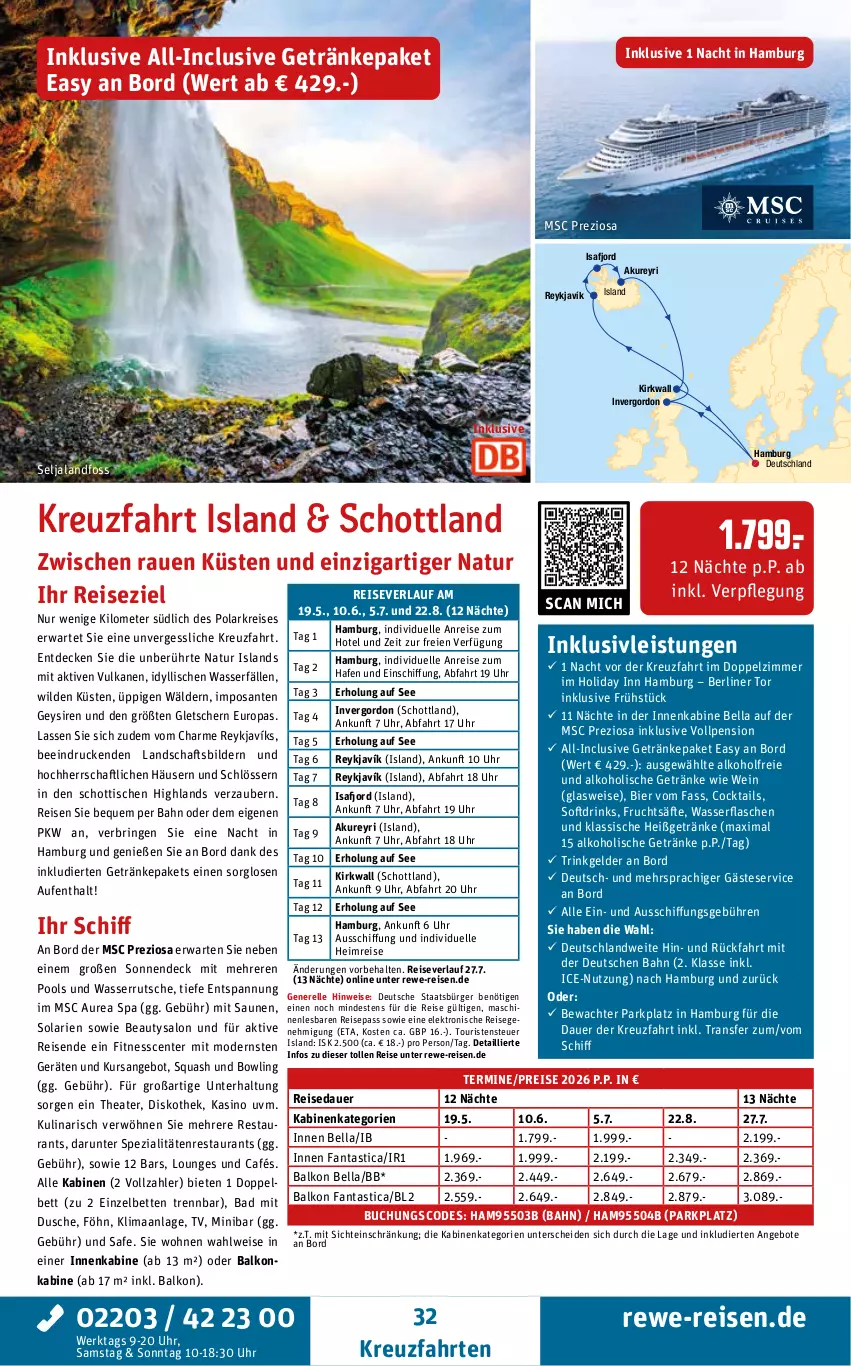 Aktueller Prospekt Rewe Reisen - Reiseprospekt - von 19.12.2025 bis 30.01.2026 - strona 32 - produkty: alkohol, alkoholische getränke, angebot, angebote, asti, auer, Bad, balkonkabine, berliner, bett, Betten, bier, buch, cocktail, cocktails, decke, drink, drinks, dusche, eis, Elektro, elle, ente, fanta, flasche, frucht, fruchtsäfte, getränk, getränke, gordon, inklusivleistungen, kreuzfahrten, Mode, natur, pool, reis, reiseverlauf, rel, ring, säfte, SANTE, schott, Spezi, Thea, Ti, tisch, uhr, wasser, wasserrutsche, wein, Wild