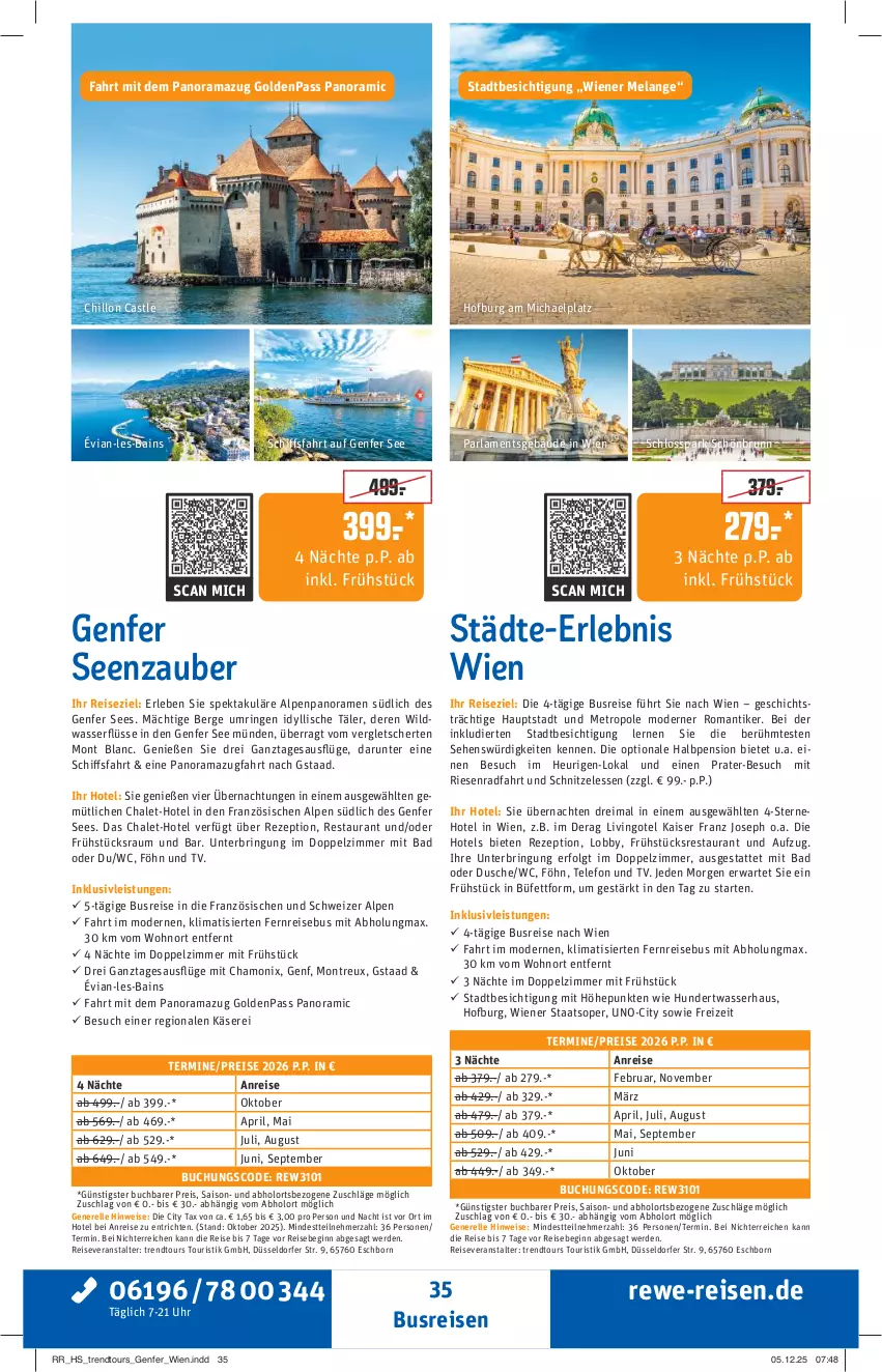 Aktueller Prospekt Rewe Reisen - Reiseprospekt - von 19.12.2025 bis 30.01.2026 - strona 35 - produkty: arla, Bad, buch, busreisen, dusche, eis, Elan, elle, erde, gin, Heu, inklusivleistungen, Kaiser, Käse, LG, Metro, Mode, pril, rama, reis, reiseveranstalter, rel, rezept, ring, schnitzel, telefon, Ti, trendtours touristik gmbh, uhr, wasser, wiener, Wild