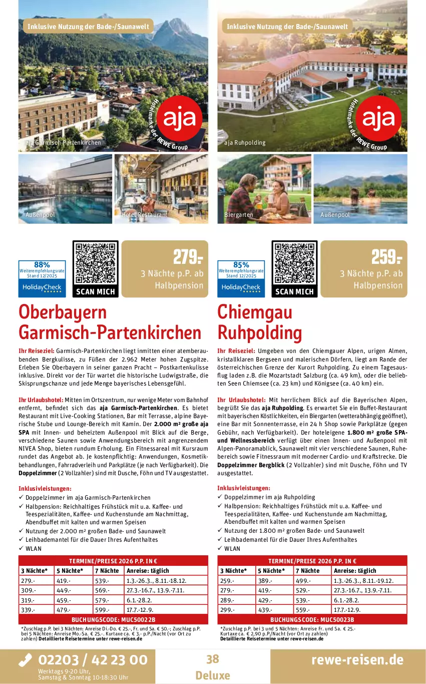 Aktueller Prospekt Rewe Reisen - Reiseprospekt - von 19.12.2025 bis 30.01.2026 - strona 38 - produkty: angebot, auer, axe, Bad, Bademantel, bier, buch, dusche, eis, ente, Fahrrad, Garten, HP, inklusivleistungen, kaffee, Kamin, kosmetik, kraft, kuchen, kurtaxe, mab, Mantel, Mode, nivea, pool, rama, reis, rum, salz, Spezi, stube, tee, Ti, uhr, wellnessbereich, ZTE