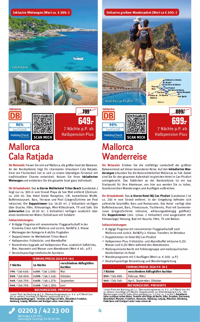 Aktueller Prospekt Rewe Reisen - Reiseprospekt - von 19.12.2025 bis 30.01.2026 - strona 4 - produkty: Bad, bett, bier, buch, decke, deutschsprachige reiseleitung, drink, drinks, dusche, eis, elle, ente, erde, fisch, fische, Fischer, harman, inklusivleistungen, kühlschrank, Liege, natur, pool, pril, reis, rezept, Ria, rum, schirme, Schrank, Sofa, telefon, Ti, tisch, uhr, wasser, wein, WICK