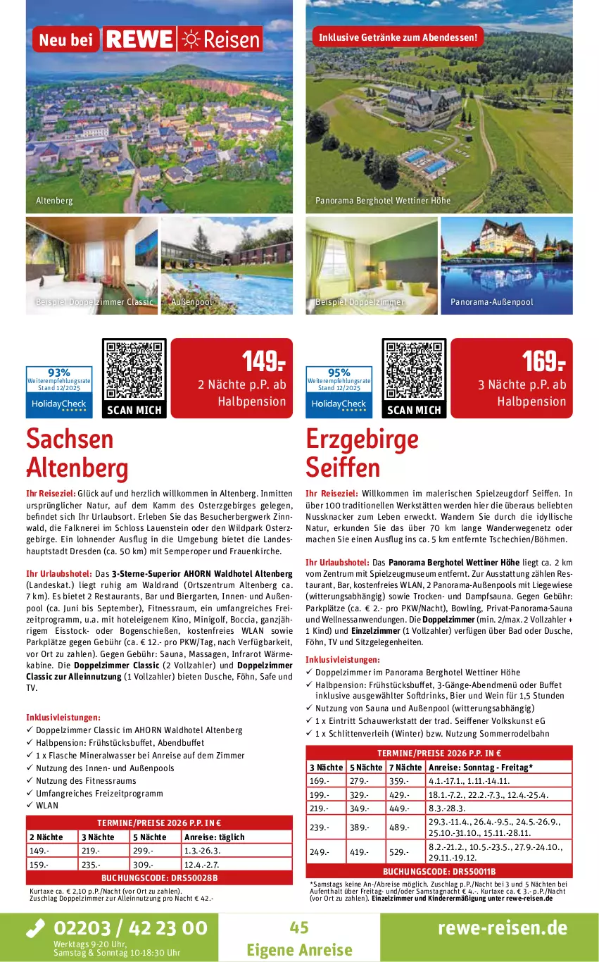 Aktueller Prospekt Rewe Reisen - Reiseprospekt - von 19.12.2025 bis 30.01.2026 - strona 45 - produkty: Alwa, axe, Bad, bier, Brei, buch, drink, drinks, dusche, eis, elle, erde, flasche, Garten, getränk, getränke, inklusivleistungen, Kinder, knacker, kurtaxe, Liege, mac, mineralwasser, natur, nuss, Nussknacker, pool, rama, reis, rum, rwe, sac, Schlitten, spielzeug, Ti, uhr, wasser, weck, wein, Wild