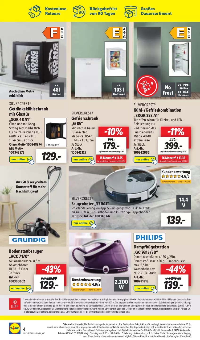 Aktueller Prospekt Lidl - Aktionsprospekt - von 25.07 bis 30.07.2022 - strona 54 - produkty: akku, angebot, angebote, auer, Behälter, beleuchtung, bodenstaubsauger, bügel, Bügelstation, dampfbügelstation, eis, elle, erde, flasche, gefrierkombination, gefrierschrank, getränk, getränke, Glastür, küche, kühlschrank, kühlschrank mit, ndk, Pfau, Reinigung, reis, rel, Saugroboter, Schal, Schale, Schrank, silvercrest, staubsauger, telefon, teppich, Ti, uhr, wasser