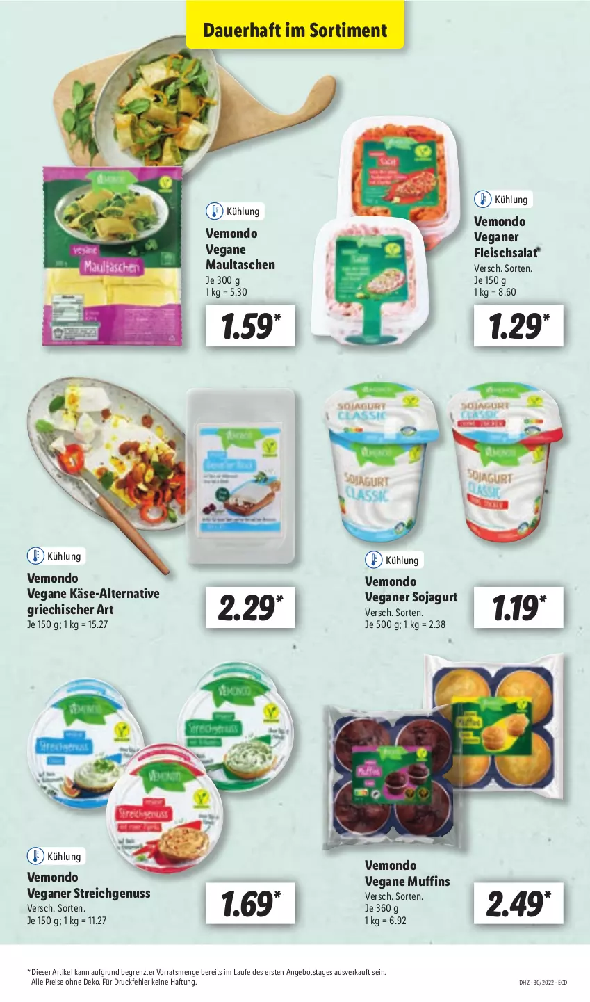 Aktueller Prospekt Lidl - Aktionsprospekt - von 25.07 bis 30.07.2022 - strona 57 - produkty: angebot, auer, eis, fleisch, fleischsalat, Käse, maultaschen, Muffin, muffins, nuss, reis, salat, soja, Tasche, taschen, Ti, ZTE