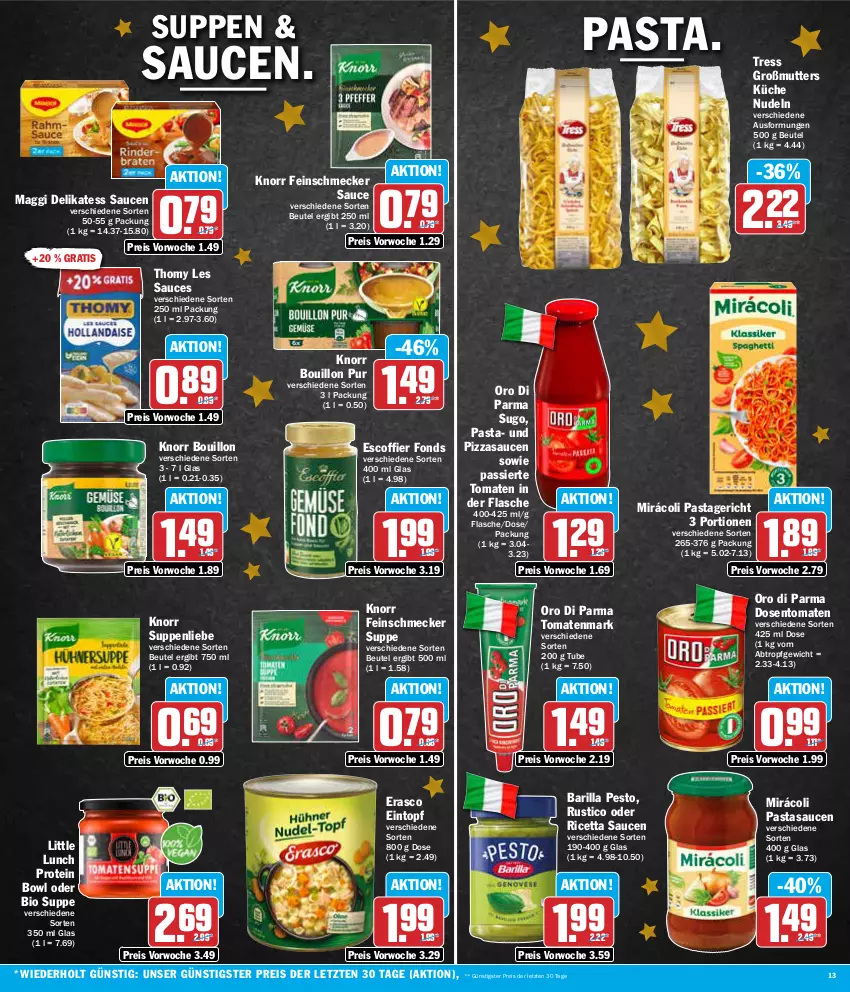 Aktueller Prospekt Aez - Prospekte - von 11.12 bis 16.12.2023 - strona 13 - produkty: barilla, beutel, bio, delikatess sauce, eintopf, eis, erasco, feinschmecker, flasche, knorr, küche, maggi, Mirácoli, nudel, nudeln, oro di parma, pasta, Pastagericht, pesto, pizza, reis, sauce, saucen, Sugo, suppe, suppen, suppenliebe, thomy, thomy les sauces, Ti, tomate, tomaten, tomatenmark, topf, ZTE