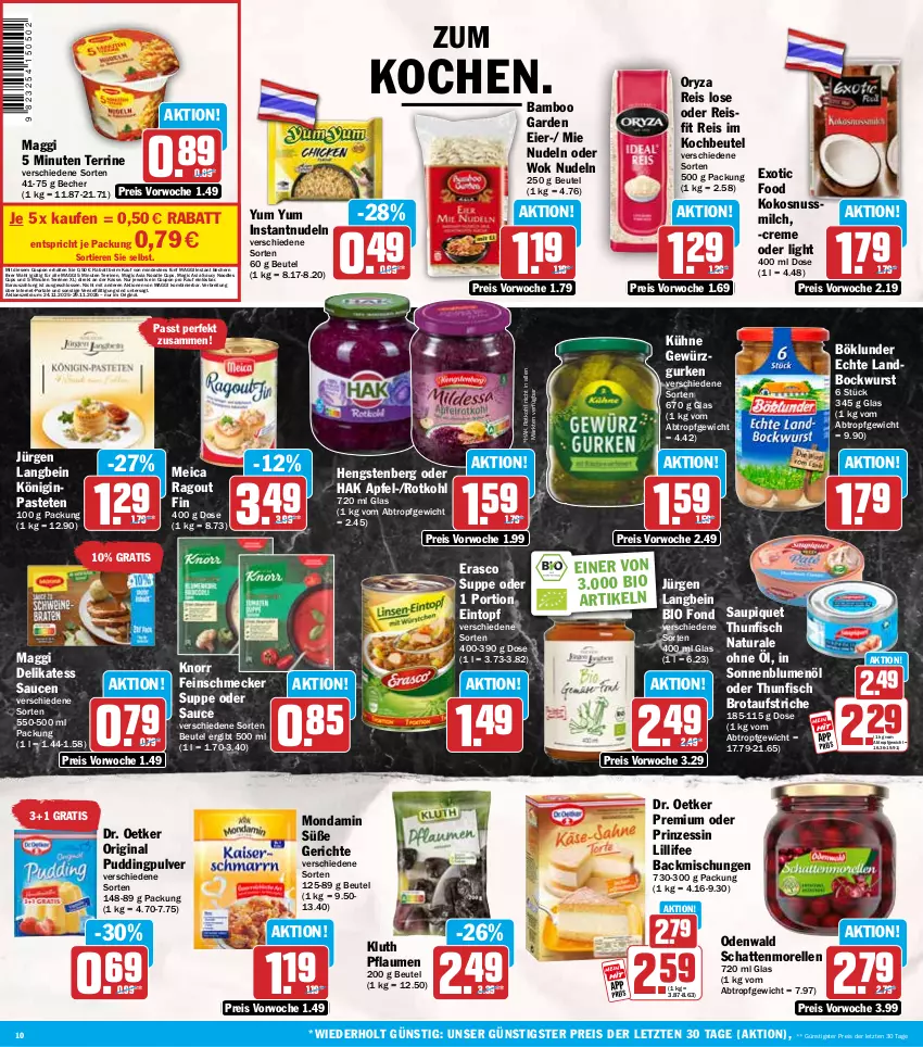 Aktueller Prospekt Hit - Wochenprospekt - von 24.11 bis 29.11.2025 - strona 10 - produkty: apfel, aufstrich, backmischung, Backmischungen, bamboo, Becher, beutel, bio, blume, blumen, blumenöl, bockwurst, böklunder, Brei, brot, brotaufstrich, brotaufstriche, coupon, creme, delikatess sauce, Dr. Oetker, eier, eintopf, eis, elle, erasco, feinschmecker, fisch, gewürz, Gewürzgurke, gewürzgurken, gin, gurke, gurken, hengstenberg, knorr, kochbeutel, kokos, kokosnuss, Kokosnussmilch, Kühne, maggi, meica, milch, mondamin, morellen, natur, natura, nudel, nudeln, nuss, odenwald, oryza, pastete, pflaume, pflaumen, pudding, Ragout, reis, rel, rotkohl, sauce, saucen, saupiquet, schattenmorellen, sonnenblume, sonnenblumen, sonnenblumenöl, suppe, terrine, thunfisch, Ti, Tiere, topf, wok, wurst, Yum Yum, ZTE