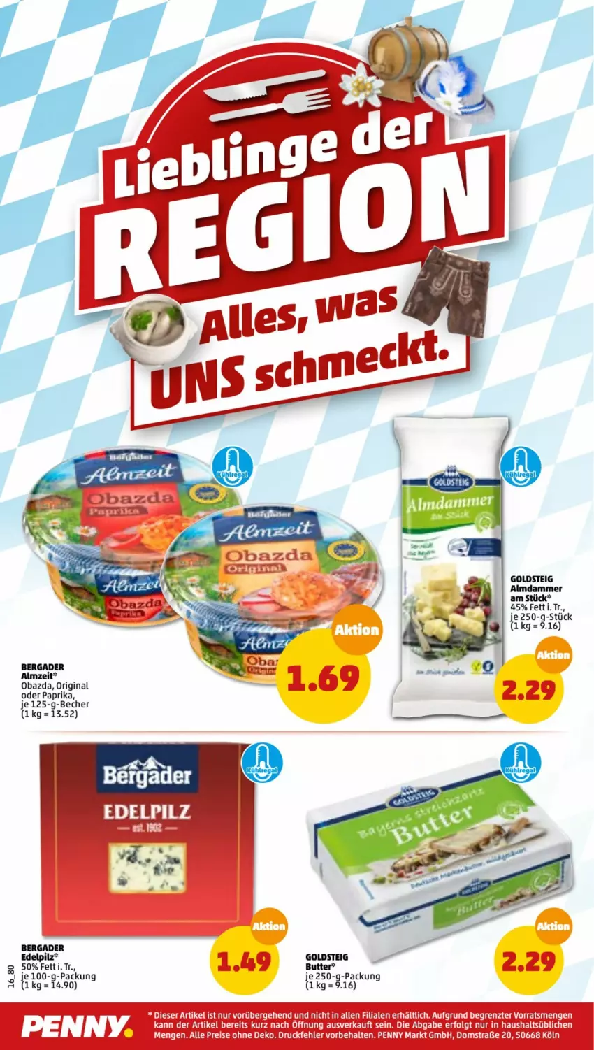 Aktueller Prospekt Penny - Prospekte - von 15.08 bis 20.08.2022 - strona 16 - produkty: Becher, bergader, butter, eis, gin, goldsteig, je 250-g-packung, LG, obazda, paprika, reis, Ti, ZTE