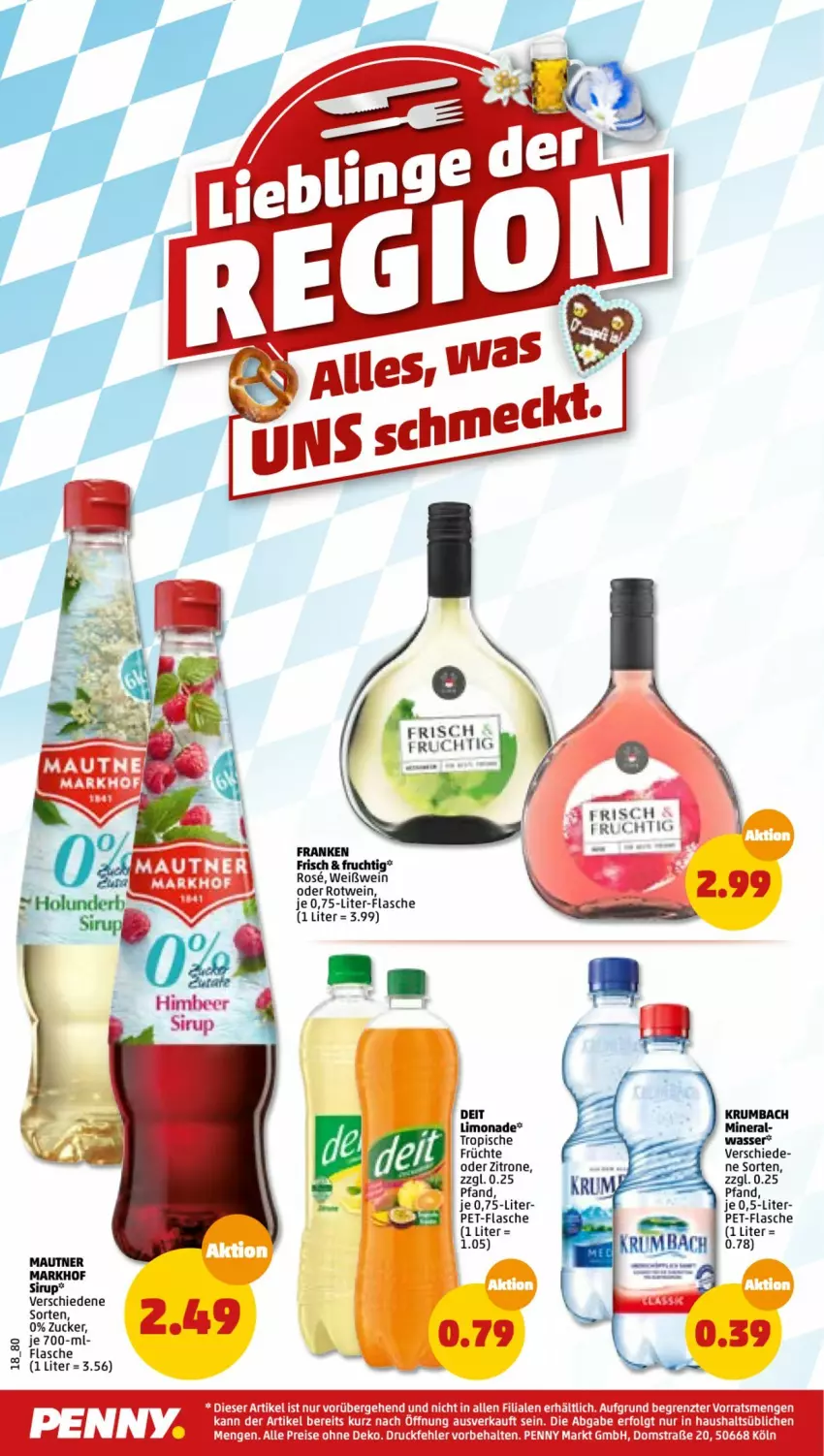 Aktueller Prospekt Penny - Prospekte - von 15.08 bis 20.08.2022 - strona 18 - produkty: deit, eis, fisch, flasche, frucht, früchte, krumbach, LG, limo, limonade, Mautner, pet-flasche, reis, rotwein, rum, sirup, tee, Ti, wasser, wein, Weißwein, zitrone, ZTE, zucker