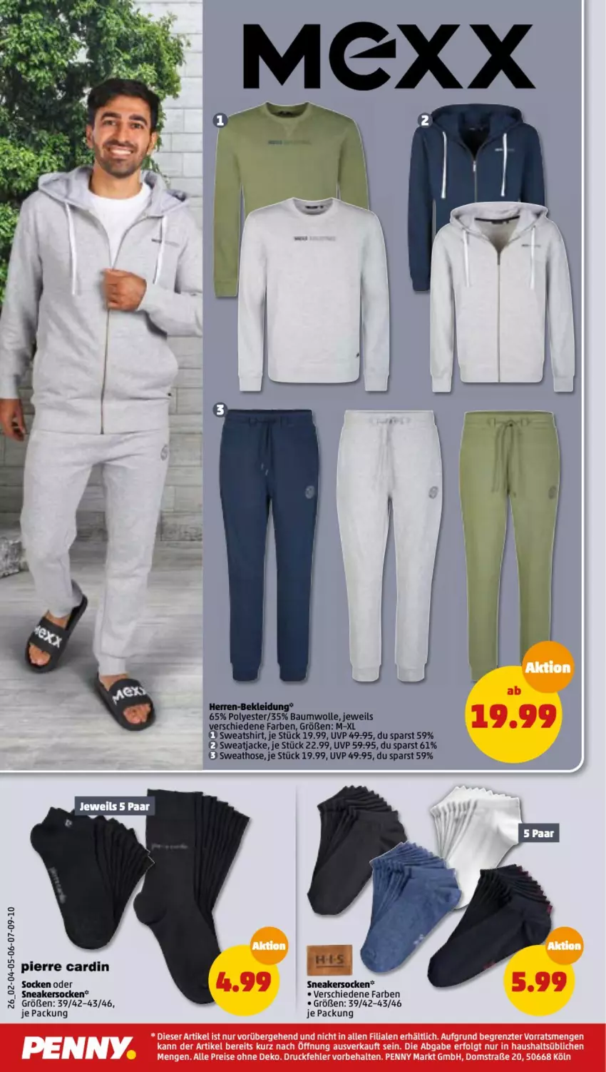 Aktueller Prospekt Penny - Prospekte - von 15.08 bis 20.08.2022 - strona 26 - produkty: Bau, baumwolle, hose, Jacke, kleid, Kleidung, Pierre Cardin, shirt, sneaker, sneakersocken, socken, Sweathose, sweatjacke, Sweatshirt, wolle