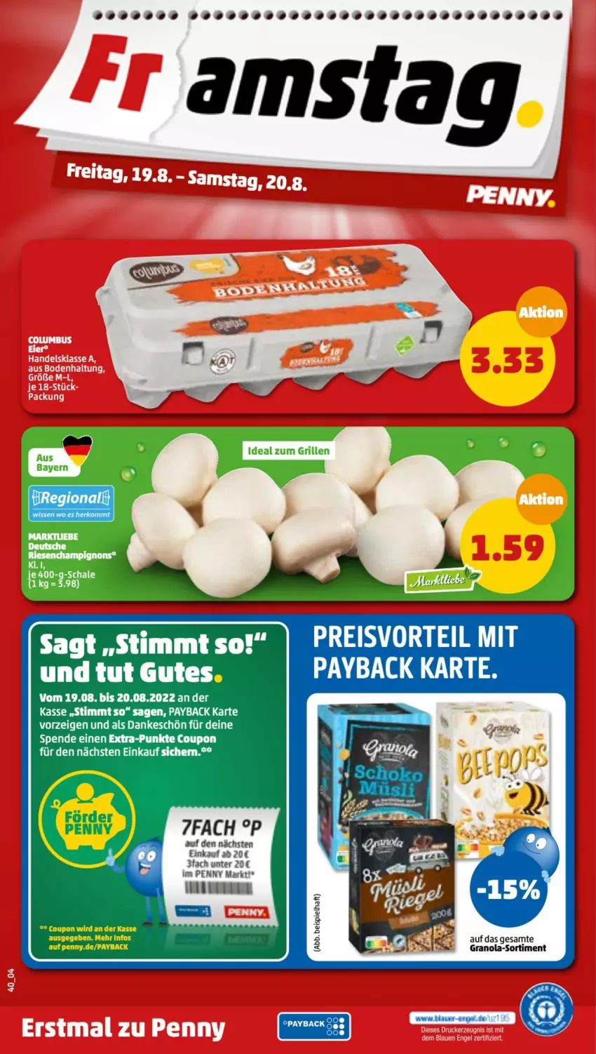 Aktueller Prospekt Penny - Prospekte - von 15.08 bis 20.08.2022 - strona 40 - produkty: champignon, champignons, coupon, eis, grill, ideal zum grillen, payback, Schal, Schale, Ti