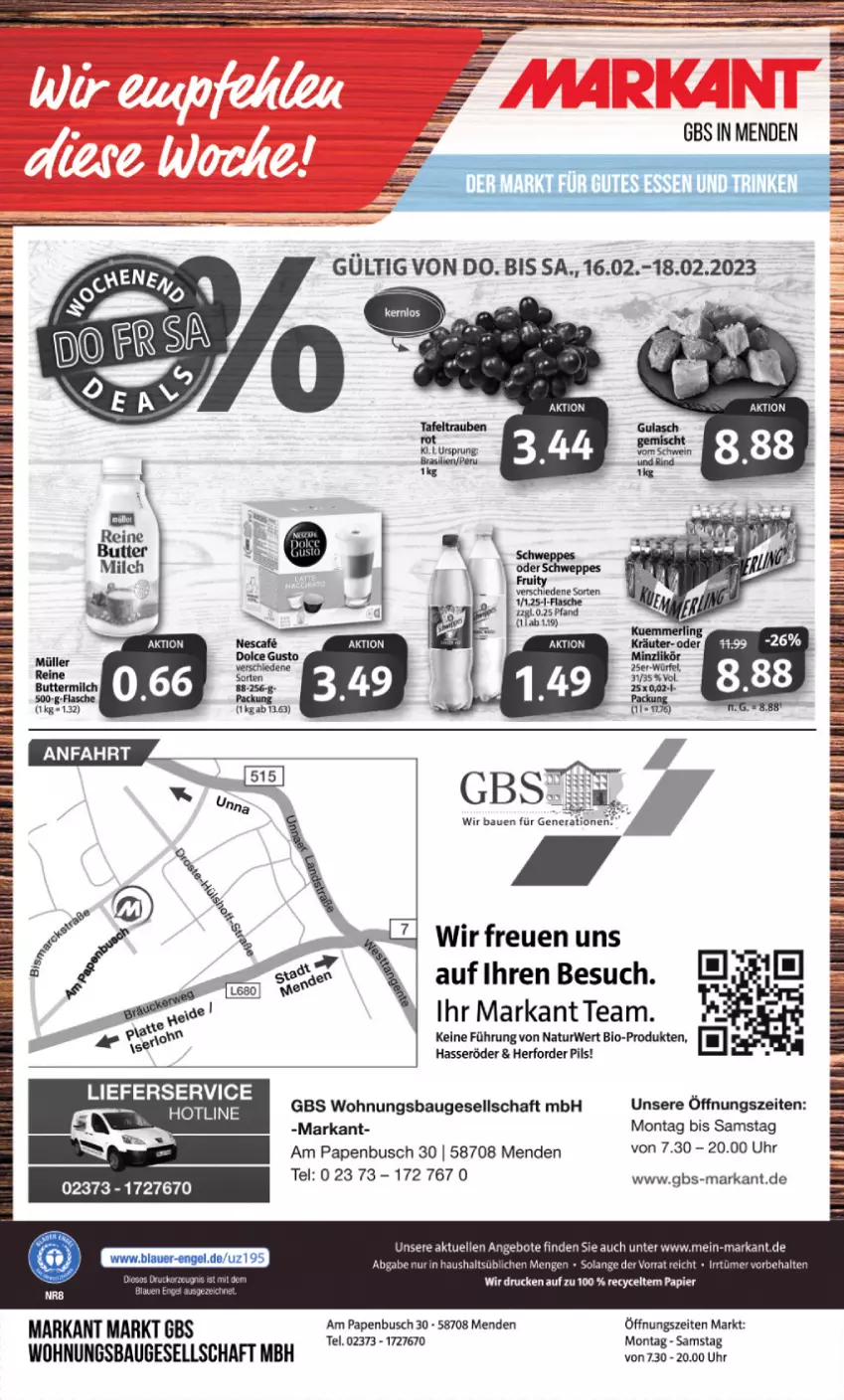 Aktueller Prospekt Markant - Prospekte - von 13.02 bis 18.02.2023 - strona 12 - produkty: angebot, angebote, Bau, Bebe, bio, brot, butter, buttermilch, elle, ente, flasche, hasseröder, lieferservice, milch, natur, pils, rwe, schweppes, Ti, uhr