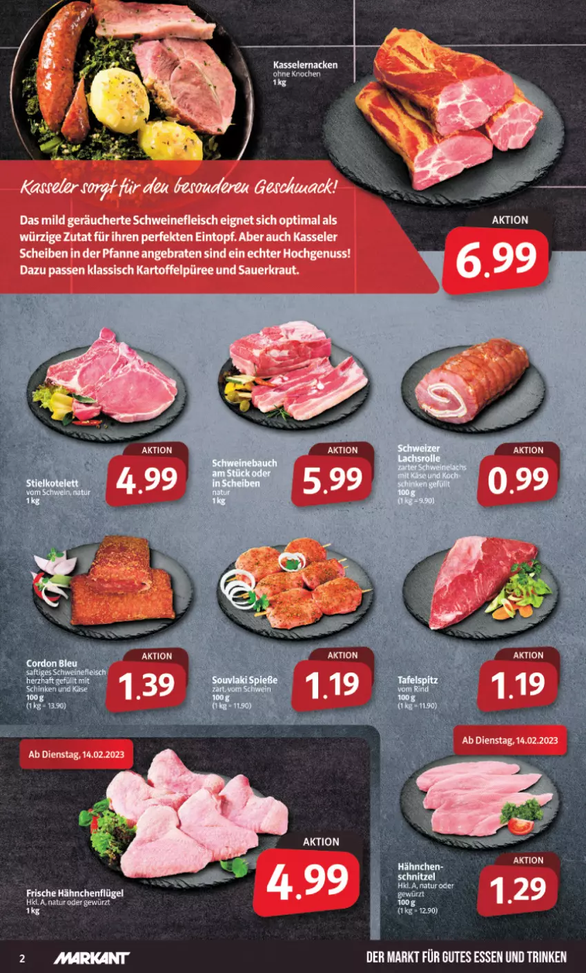 Aktueller Prospekt Markant - Prospekte - von 13.02 bis 18.02.2023 - strona 2 - produkty: auer, braten, eintopf, eis, fleisch, Frische Hähnchen, gutes essen, hähnchenflügel, kartoffel, Kartoffelpüree, kasseler, Kraut, nuss, pfanne, püree, Sauerkraut, schwein, schweine, schweinefleisch, Ti, topf, wein, weine