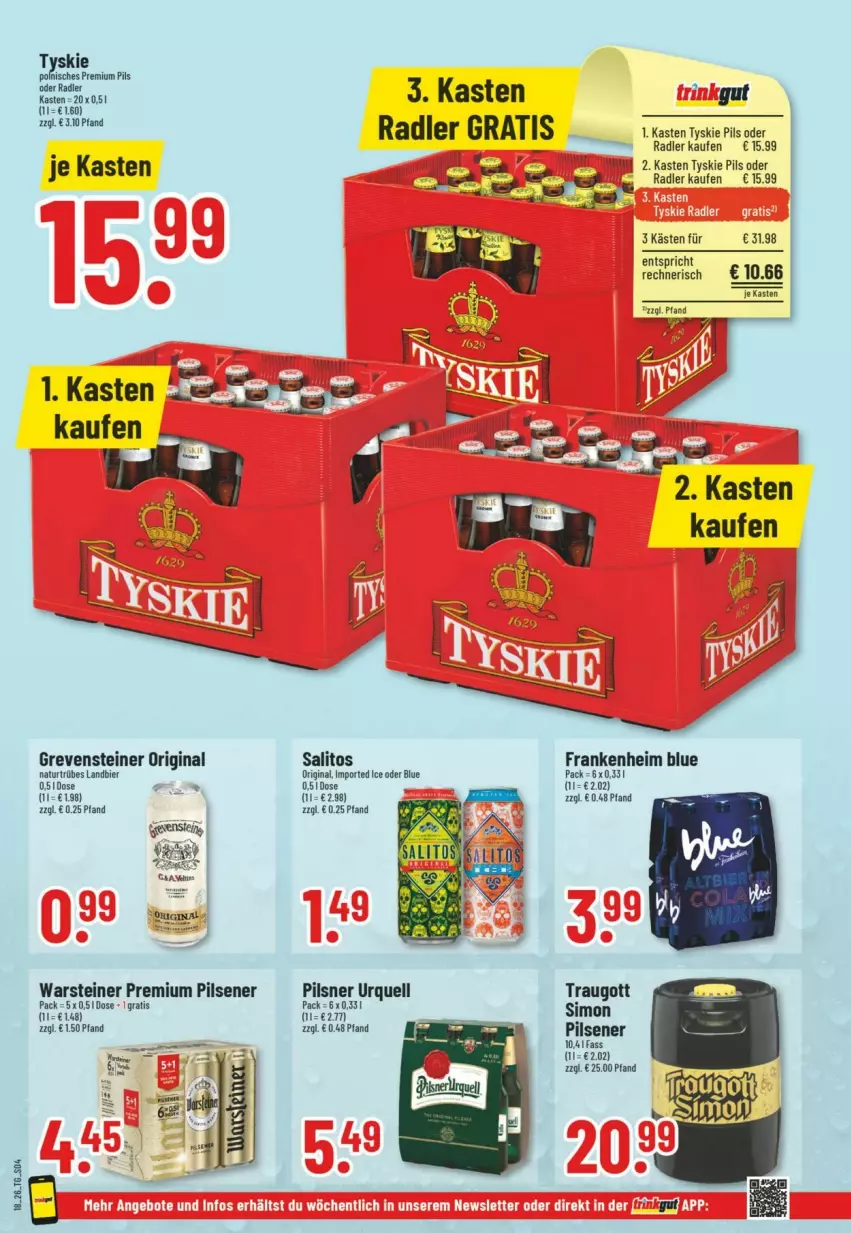 Aktueller Prospekt Trinkgut - Prospekte - von 26.04 bis 02.05.2026 - strona 4 - produkty: bier, gin, grevensteiner, natur, oder radler, pils, pilsener, pilsner, pilsner urquell, premium pils, radler, sim, steiner, Ti, tyskie, warsteiner