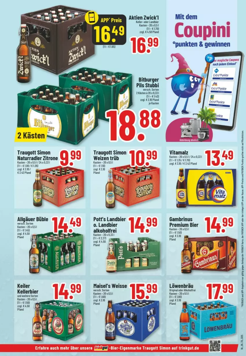 Aktueller Prospekt Trinkgut - Prospekte - von 26.04 bis 02.05.2026 - strona 5 - produkty: alkohol, angebot, angebote, bier, bitburger, bitburger pils, burger, eis, elle, gin, kellerbier, LG, mais, malz, natur, payback, pils, radler, reis, sim, Ti, vita, vitamalz, WICK, zitrone