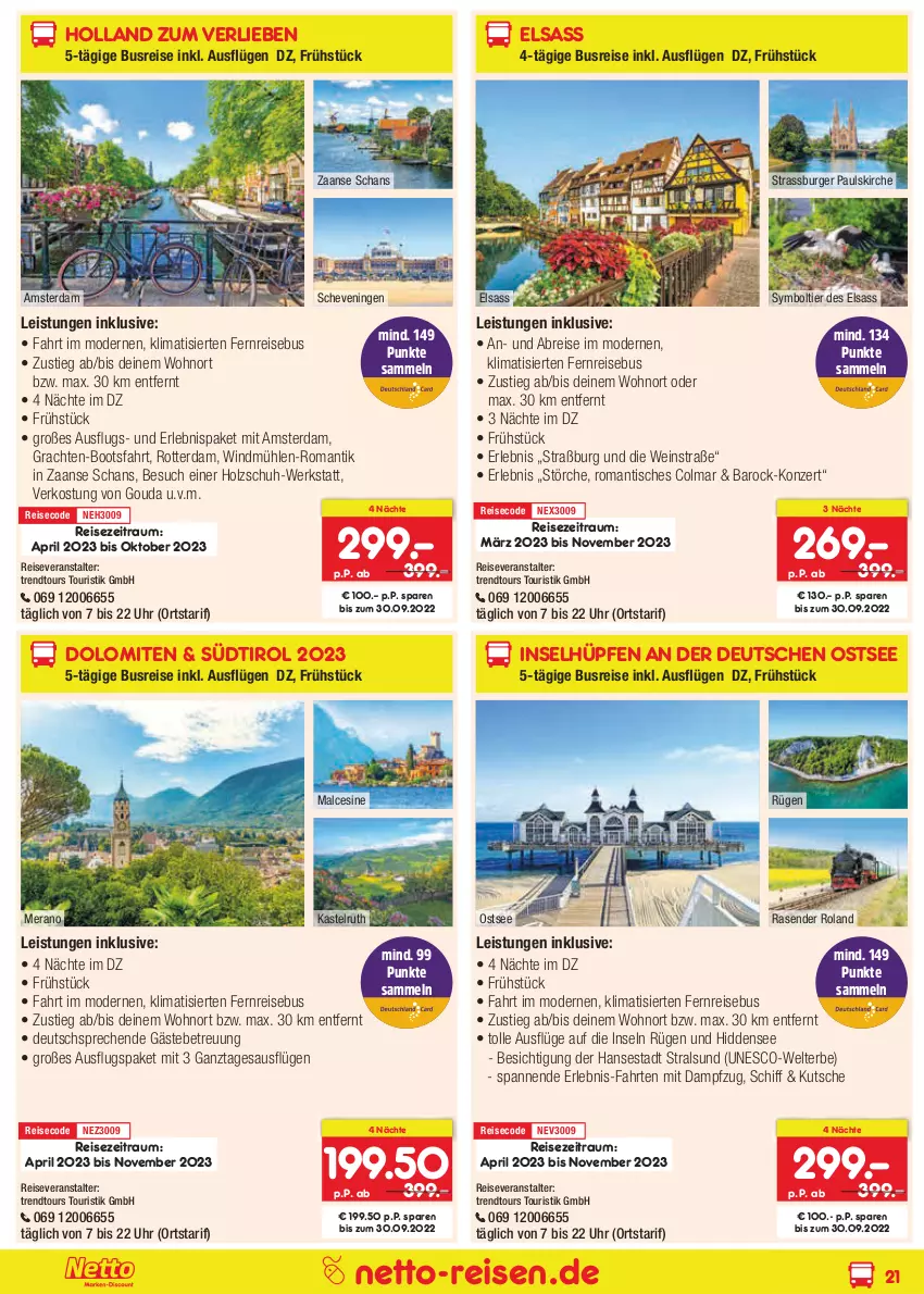 Aktueller Prospekt Netto Marken-Discount - Reise-Angebote September - von 01.09 bis 30.09.2022 - strona 21 - produkty: Brei, burger, eis, gouda, Holz, Mode, pril, rasen, reis, reiseveranstalter, Ti, tisch, trendtours touristik gmbh, uhr, wein