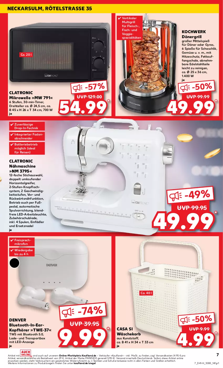 Aktueller Prospekt Kaufland - Extra-Angebote - von 10.10 bis 16.10.2024 - strona 7 - produkty: Arbeitsleuchte, auto, batterie, edelstahl, eis, elle, erde, fisch, fleisch, grill, gyros, kopfhörer, korb, Laufen, Leuchte, LG, mikrowelle, Nähmaschine, ndk, Parkside, Rauch, reis, rel, Schal, Schale, schuhe, Spezi, Sport, teller, Ti, timer, tisch, veggie, versandkostenfrei, wäschekorb