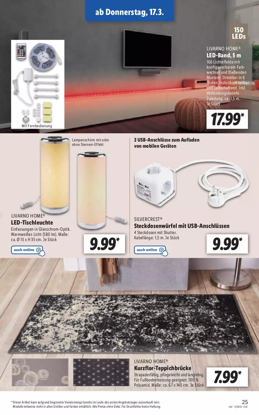 Aktueller Prospekt Lidl - Aktionsprospekt - von 14.03 bis 19.03.2022 - strona 25 - produkty: angebot, dell, eis, elle, fernbedienung, Lampe, Lampenschirm, led-tischleuchte, leds, Leuchte, mit fernbedienung, Mode, reis, silvercrest, steckdose, teppich, Ti, tisch, tischleuchte, usb, würfel, ZTE