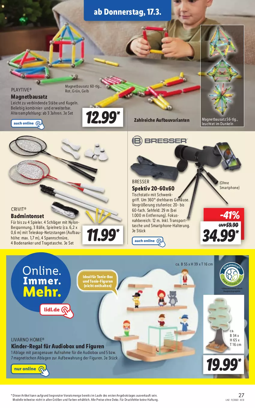 Aktueller Prospekt Lidl - Aktionsprospekt - von 14.03 bis 19.03.2022 - strona 27 - produkty: angebot, auer, Bad, Bau, binden, crivit, dell, eis, elle, Kinder, Kugel, Leuchte, LG, mint, Mode, regal, reis, Ria, rwe, smartphone, Spiele, Sport, sporttasche, Tasche, Teleskop, Ti, tisch, tragetasche, ZTE